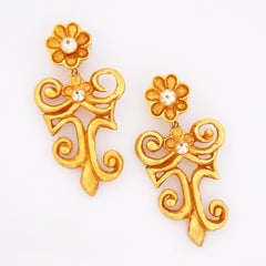 Abstract Scroll Drop Statement Earrings With Pearl Details By Christian Lacroix