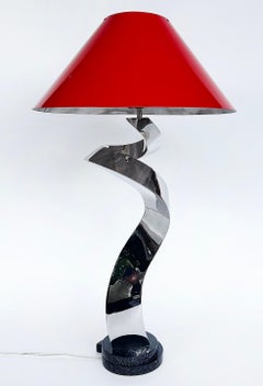 Abstract Sculpted Stainless Steel Table Lamp, Metal Shade by Norton