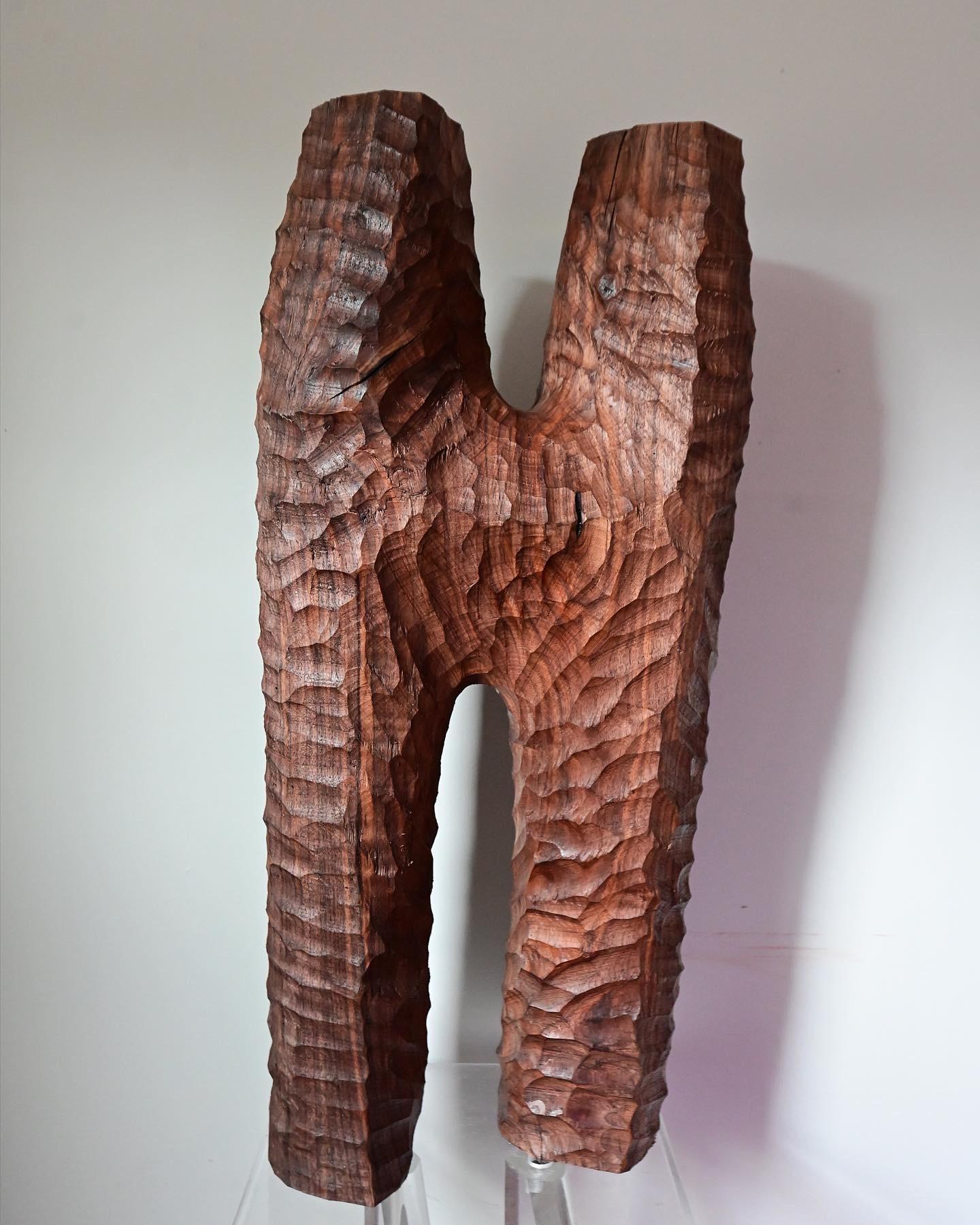 Brutalist Abstract Sculpted Walnut Art Object For Sale