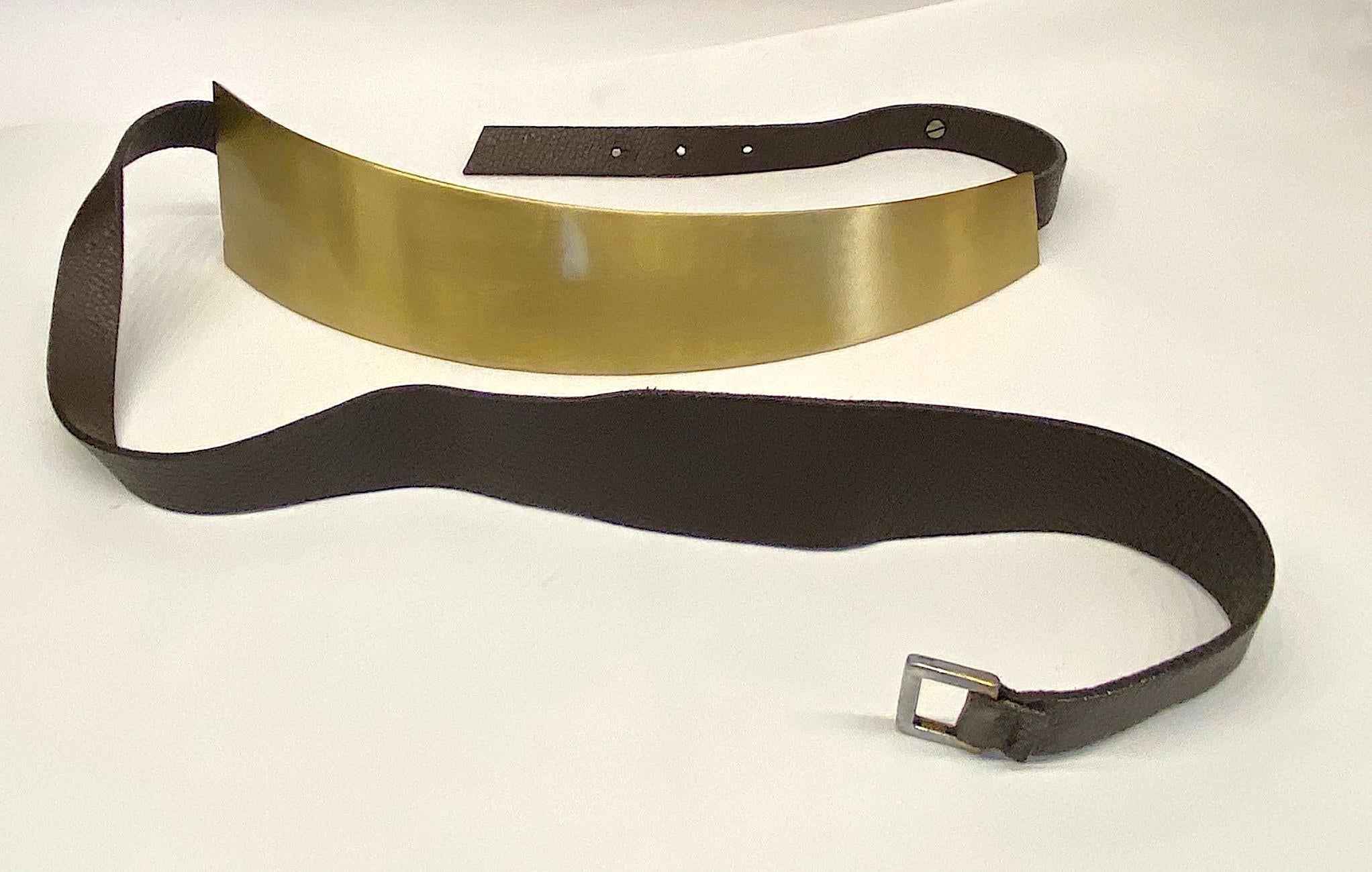 Abstract Sculptural Brass and leather Belt 8