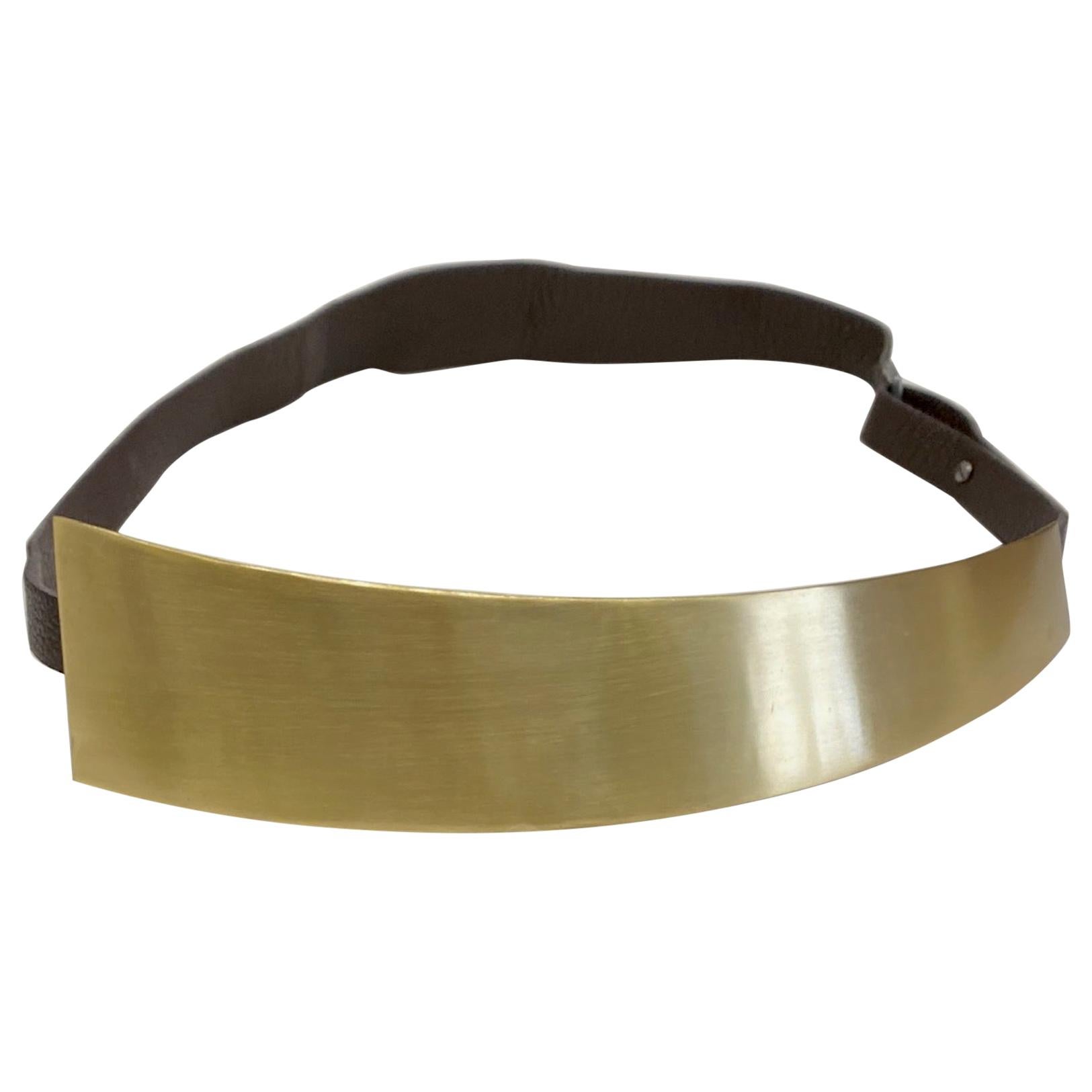 Abstract Sculptural Brass and leather Belt