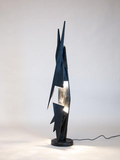 Abstract Sculptural Floor Lamp Hand-Carved Solid Wood Standing Light INTERLACING