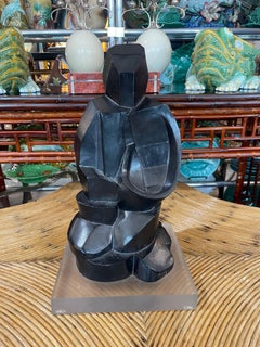 Abstract Sculpture Brutalist Style Figurine on Lucite Base