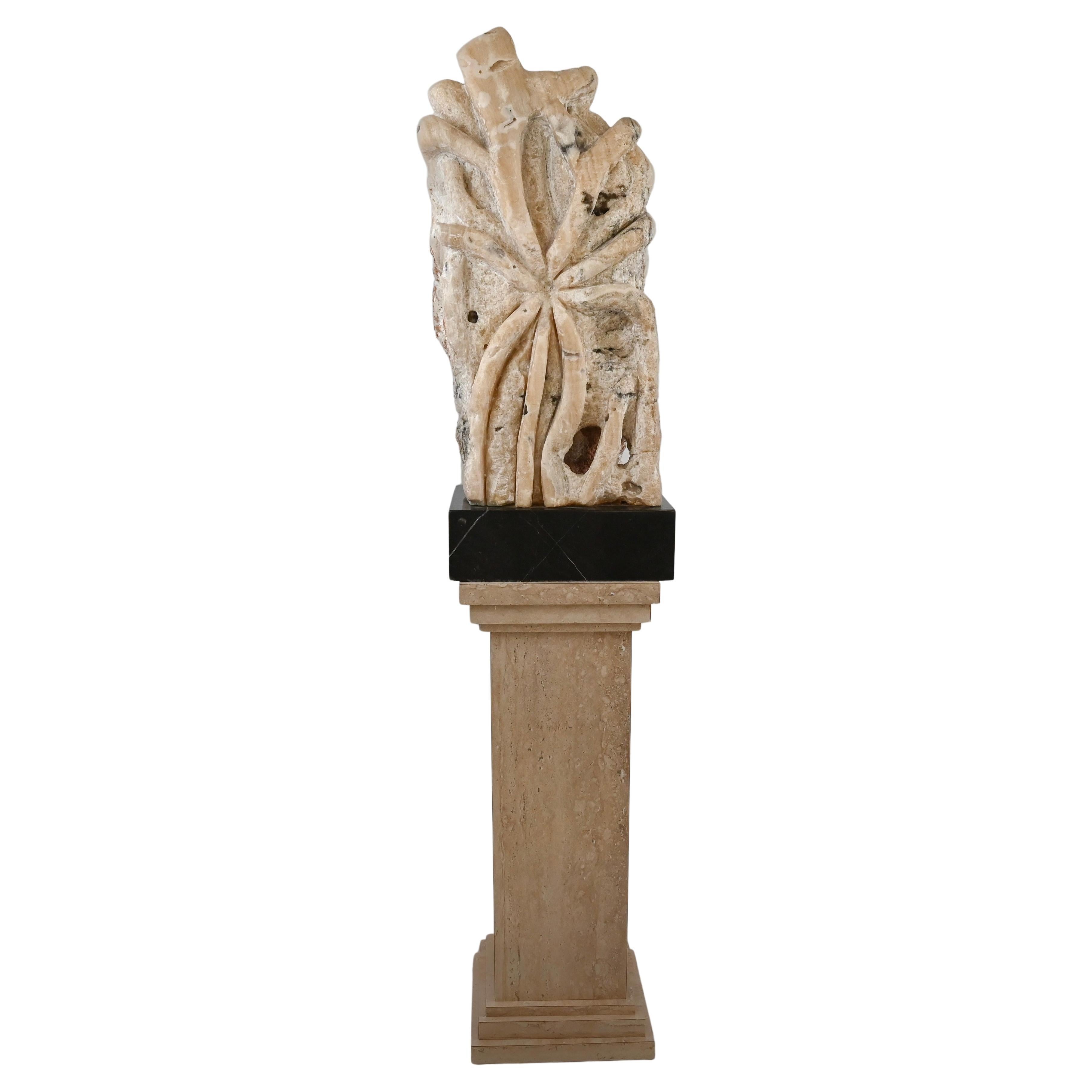Abstract Stone Sculpture Chinese Scholar Stone on a Faux Marble Stand For Sale