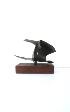 Sculpture abstraite en cuivre bronzé, metal&wood, vers 1960
