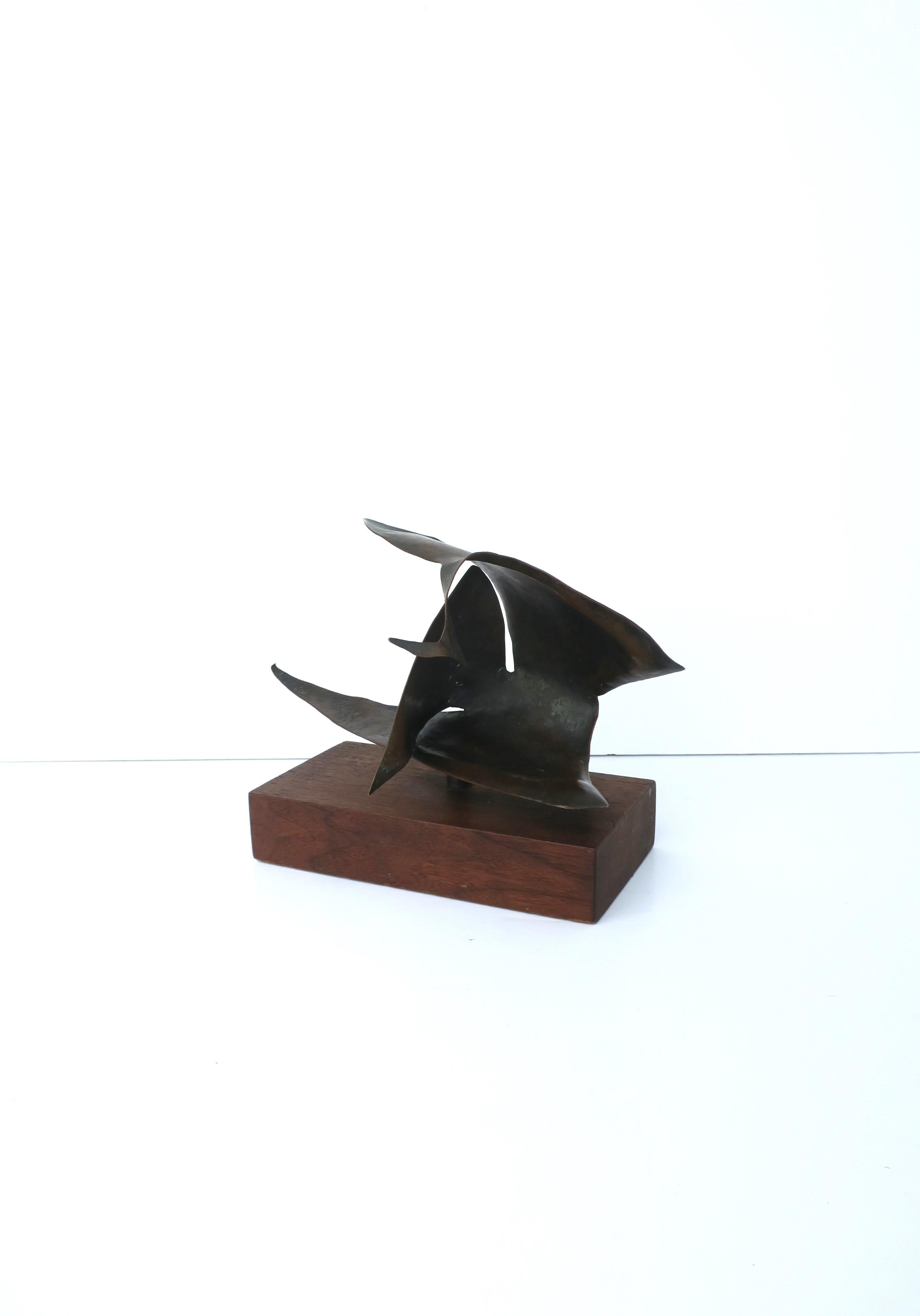 20th Century Abstract Bronzed Copper Metal Wood Sculpture, circa 1960s For Sale
