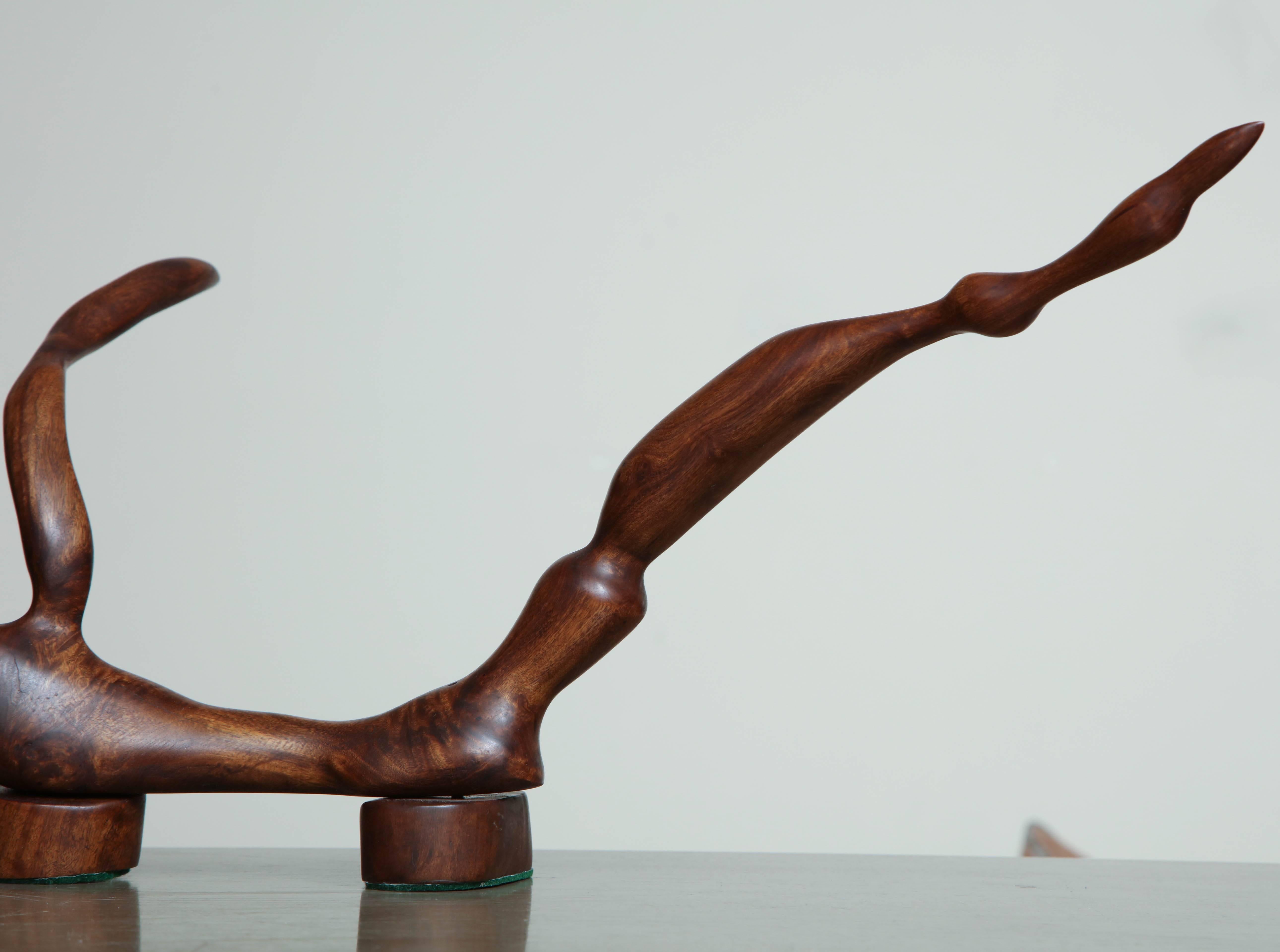 Midcentury abstract wood, wide tripartite sculpture.