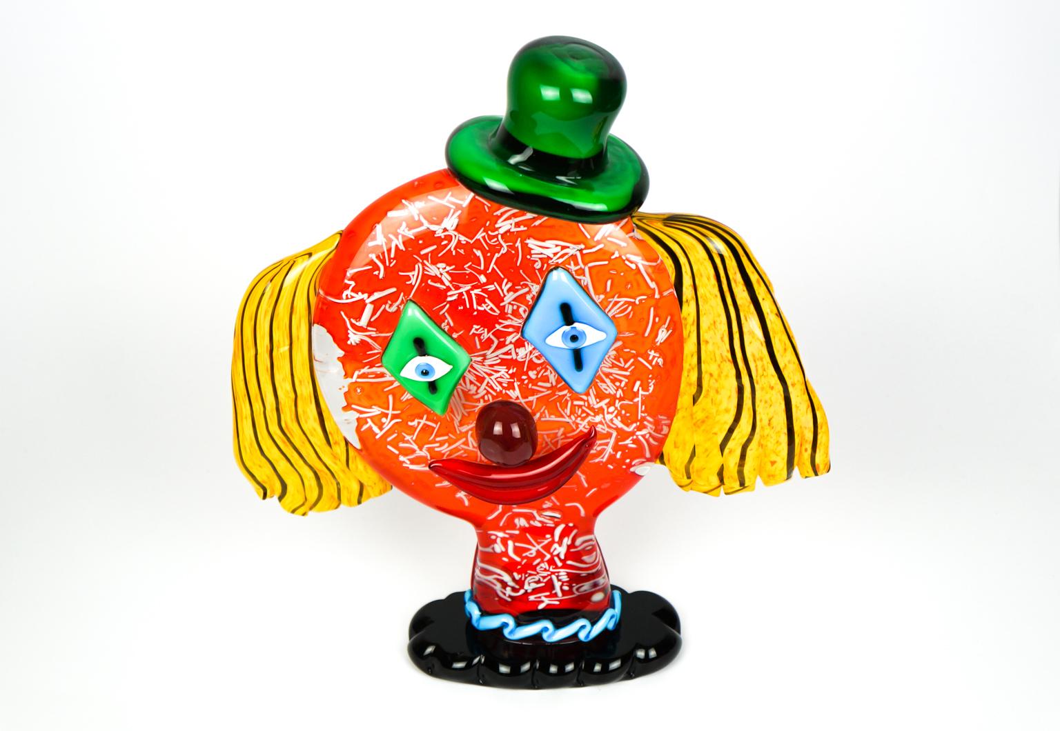 Modern Abstract Sculpture Head Clown Murano Glass Pop Art by Badioli For Sale