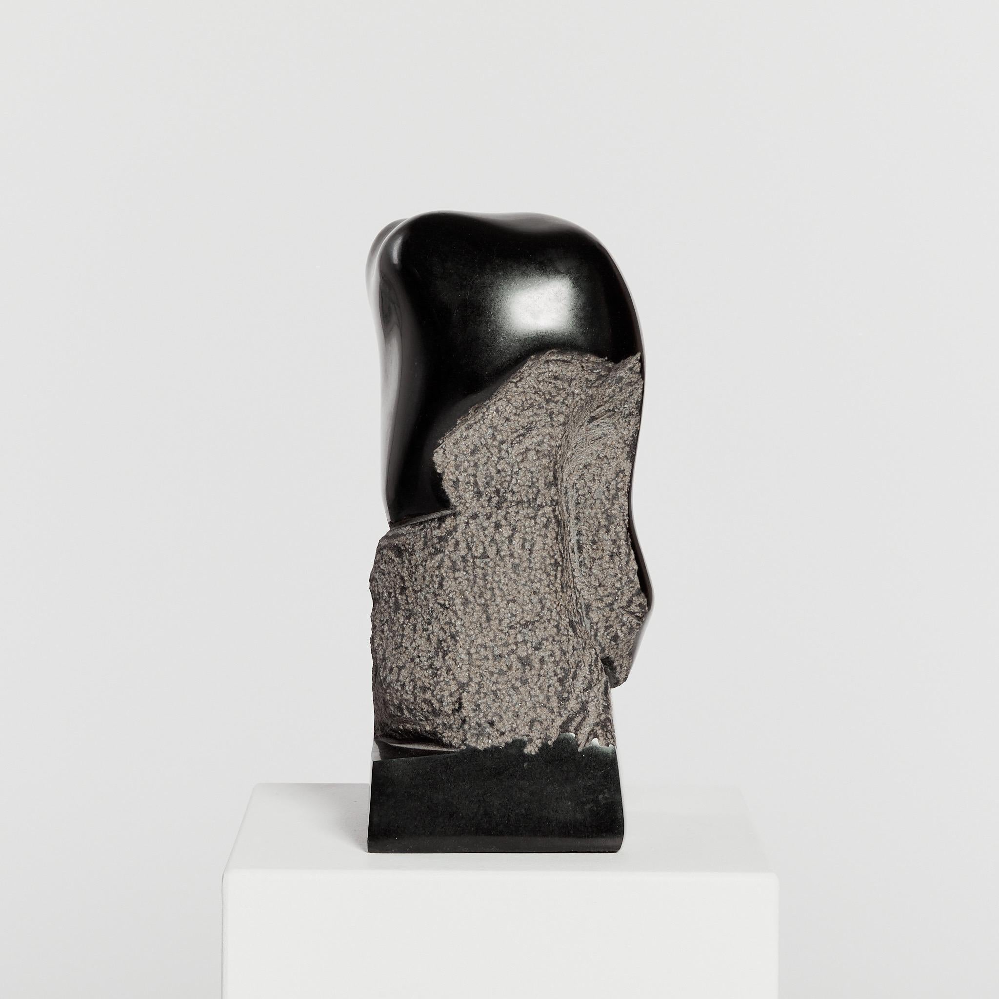 A hand carved abstract sculpture in Belgian black limestone, attributed to the late sculptor Michel Hoppe. The freeform piece features textural stippled detail and carved plinth.

The piece is in immaculate condition, without chips or