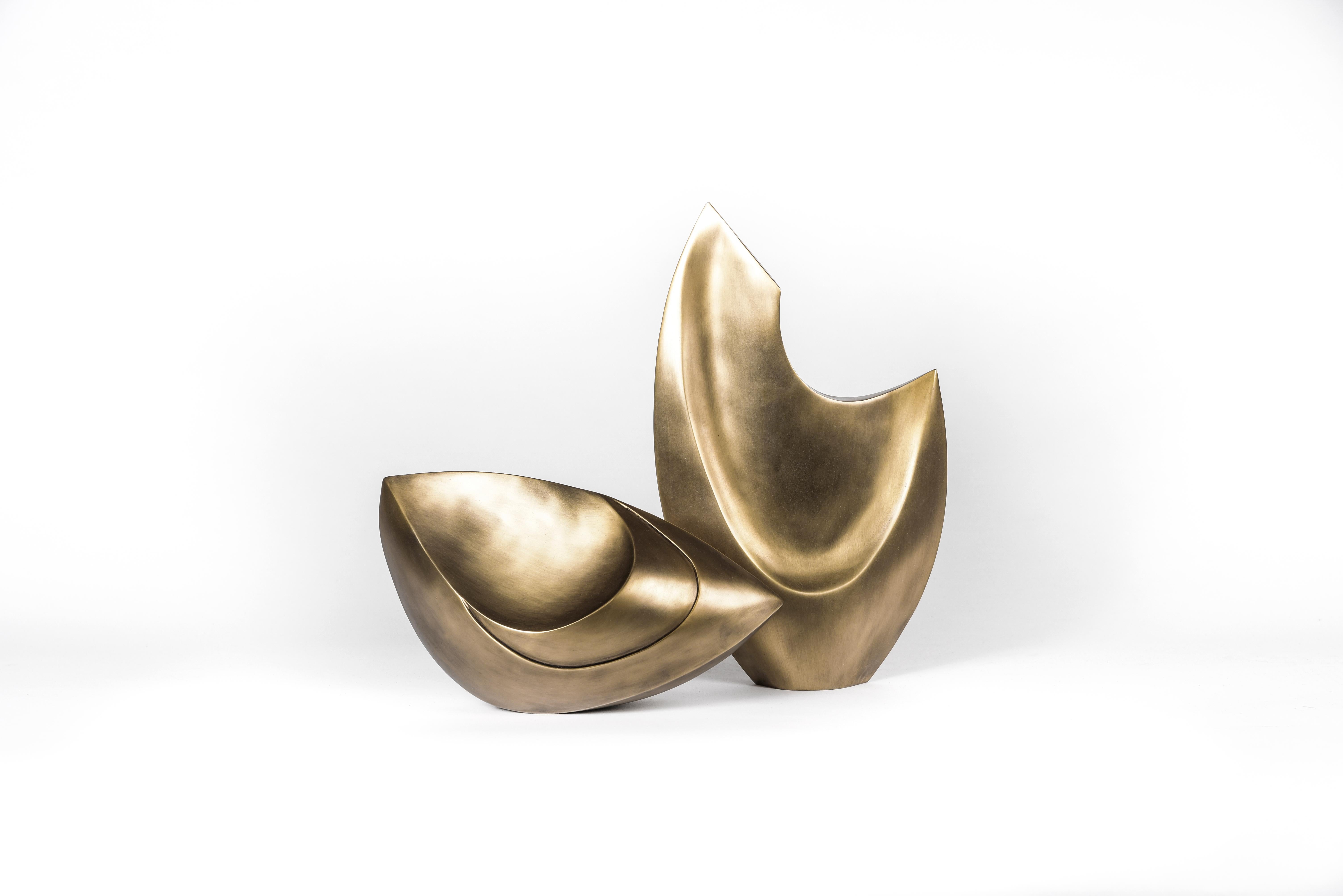 Hand-Crafted Abstract Sculpture in Bronze-Patina Brass by Patrick Coard, Paris