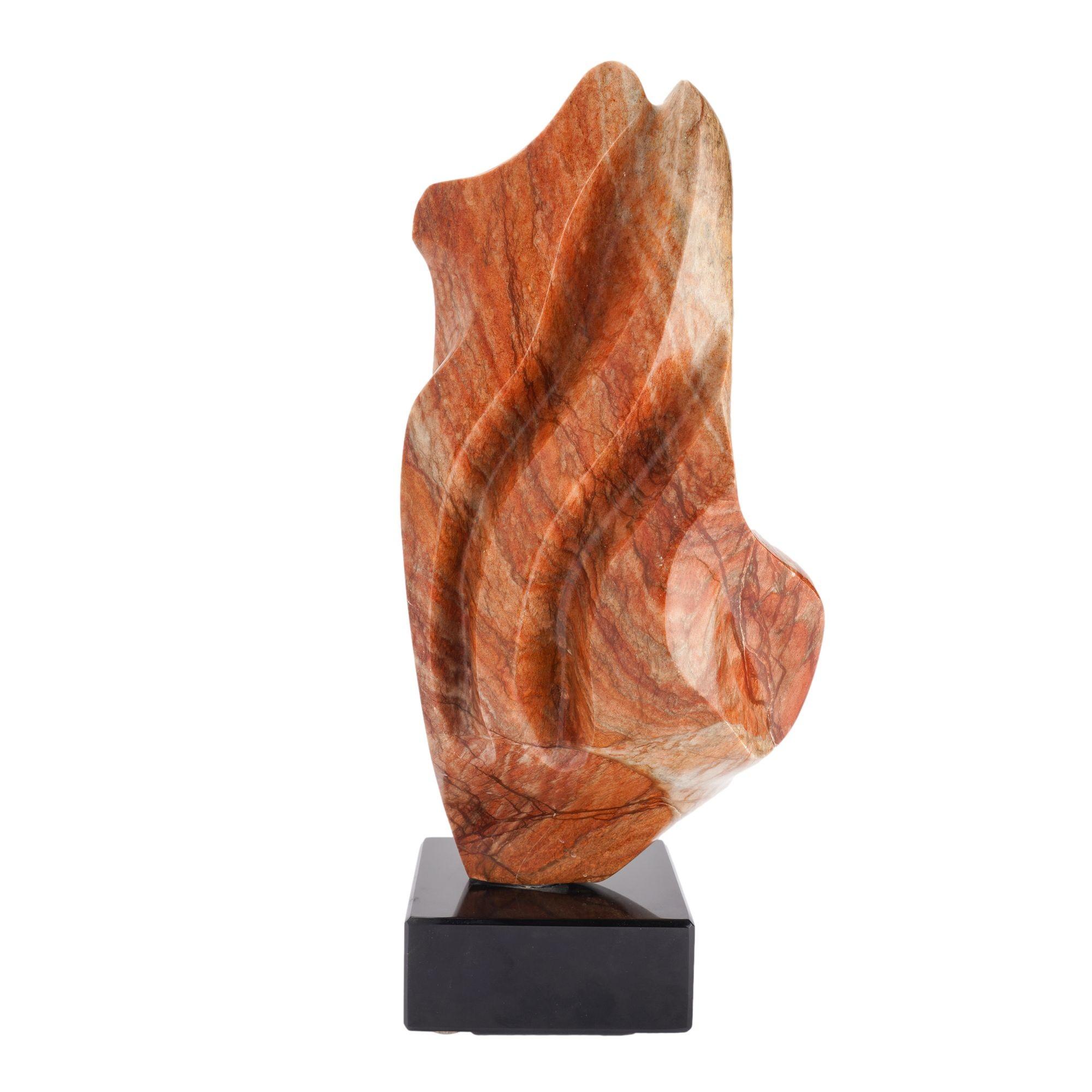 Abstract sculpture in rouge marble mounted on a Belgium black marble base In Excellent Condition For Sale In Kenilworth, IL