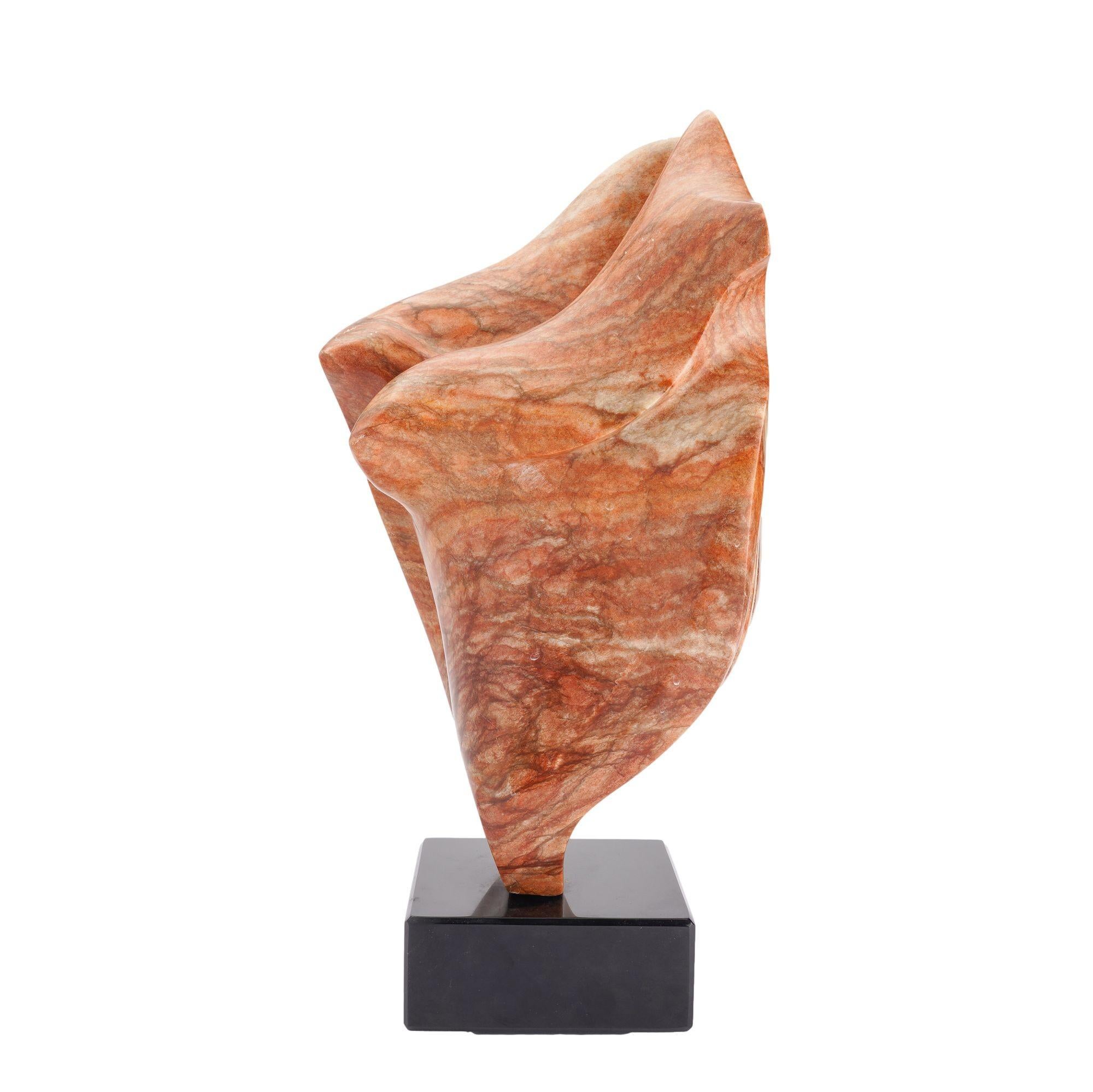 20th Century Abstract sculpture in rouge marble mounted on a Belgium black marble base For Sale