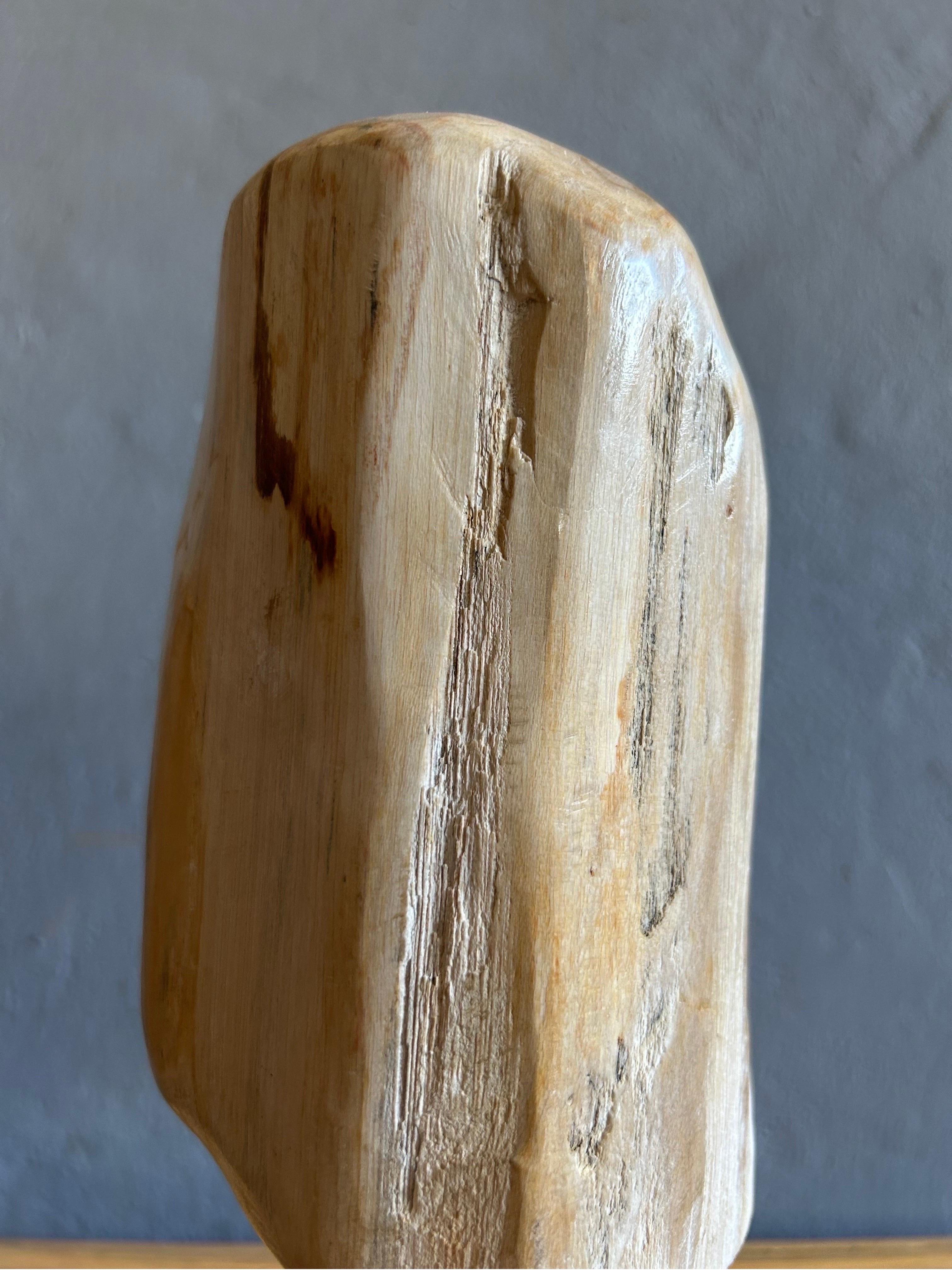 Abstract sculpture in stone and wood made by a unknown danish artist in Denmark in the 1980’s.

The sculpture is made in a unknown stone material with a beautiful patinaed pine base which is held together with a steel pole which gives a beautiful