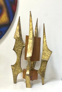 Abstract Sculpture Modern Bronze and Wood