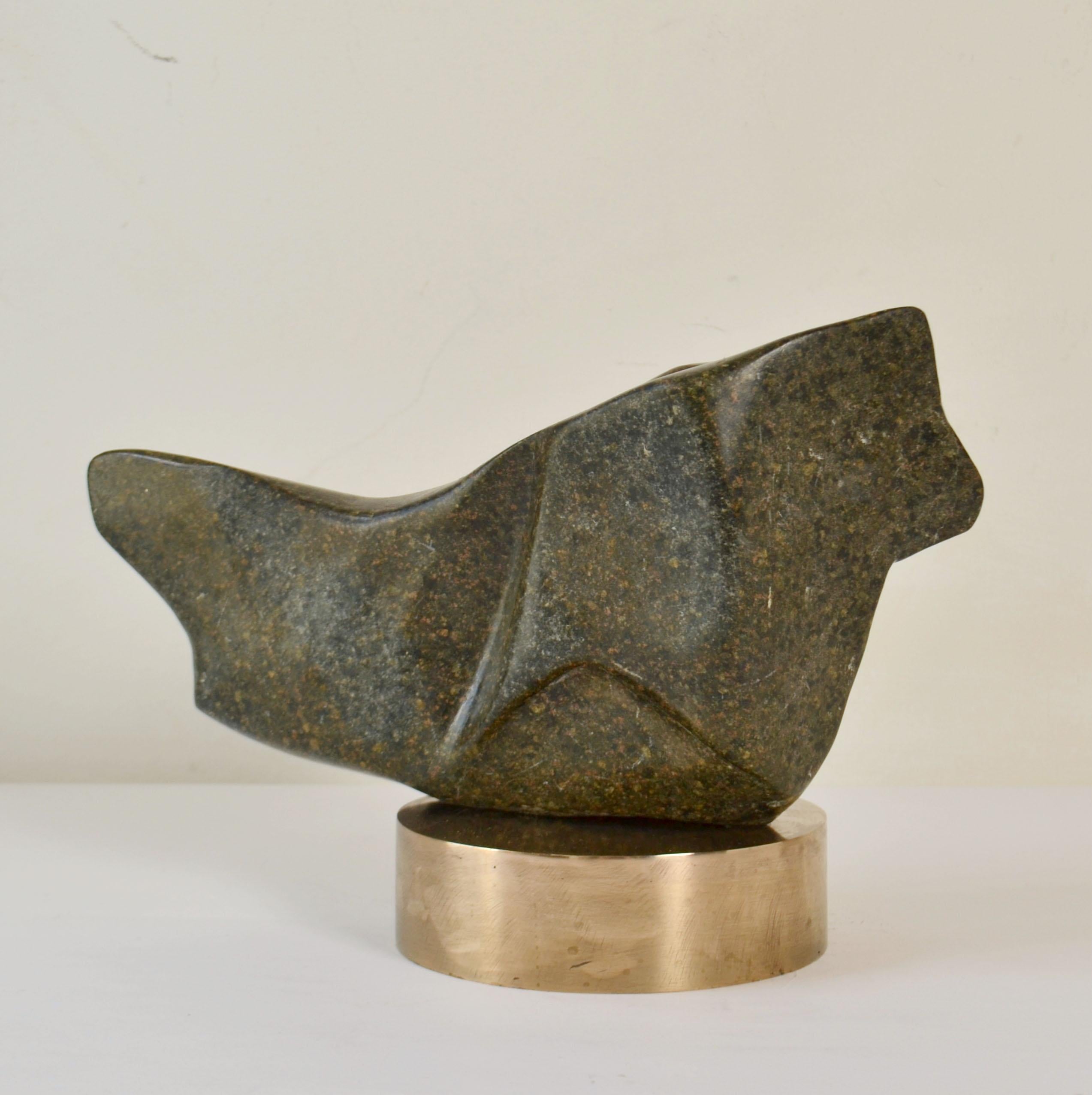 Mid-Century Modern Abstract Sculpture Moss Green Marble on Bronze Plinth by Alice Ward For Sale