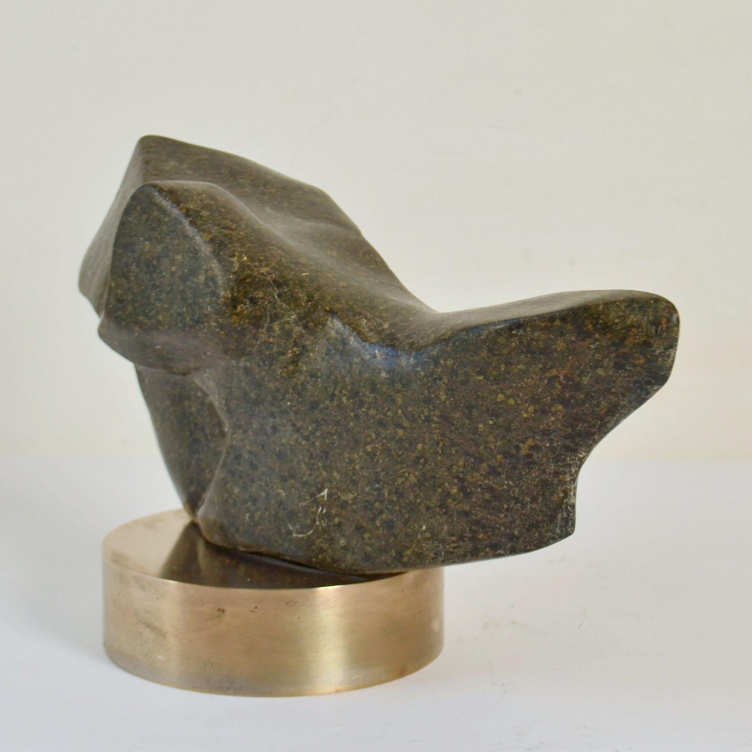 Carved Abstract Sculpture Moss Green Marble on Bronze Plinth by Alice Ward For Sale