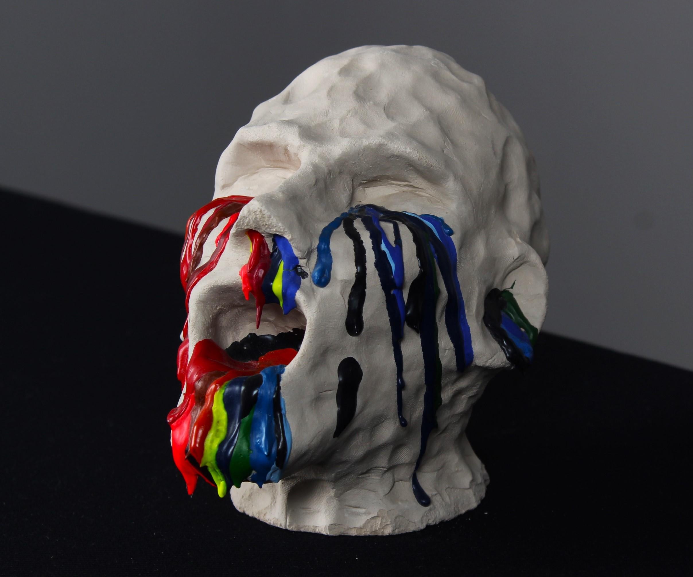 Skulptur eines Kopfes, handgefertigt, Ton mit Acryl, Unbekannter Künstler (Handgefertigt) im Angebot