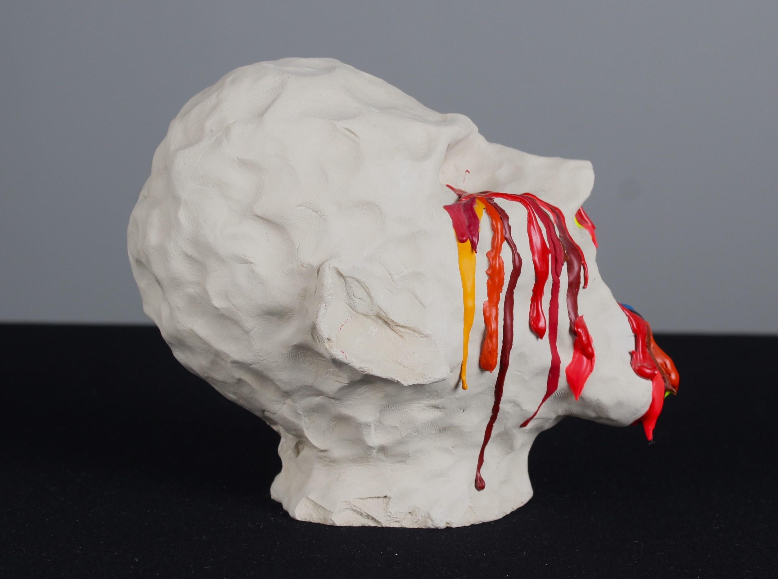 Skulptur eines Kopfes, handgefertigt, Ton mit Acryl, Unbekannter Künstler im Angebot 1