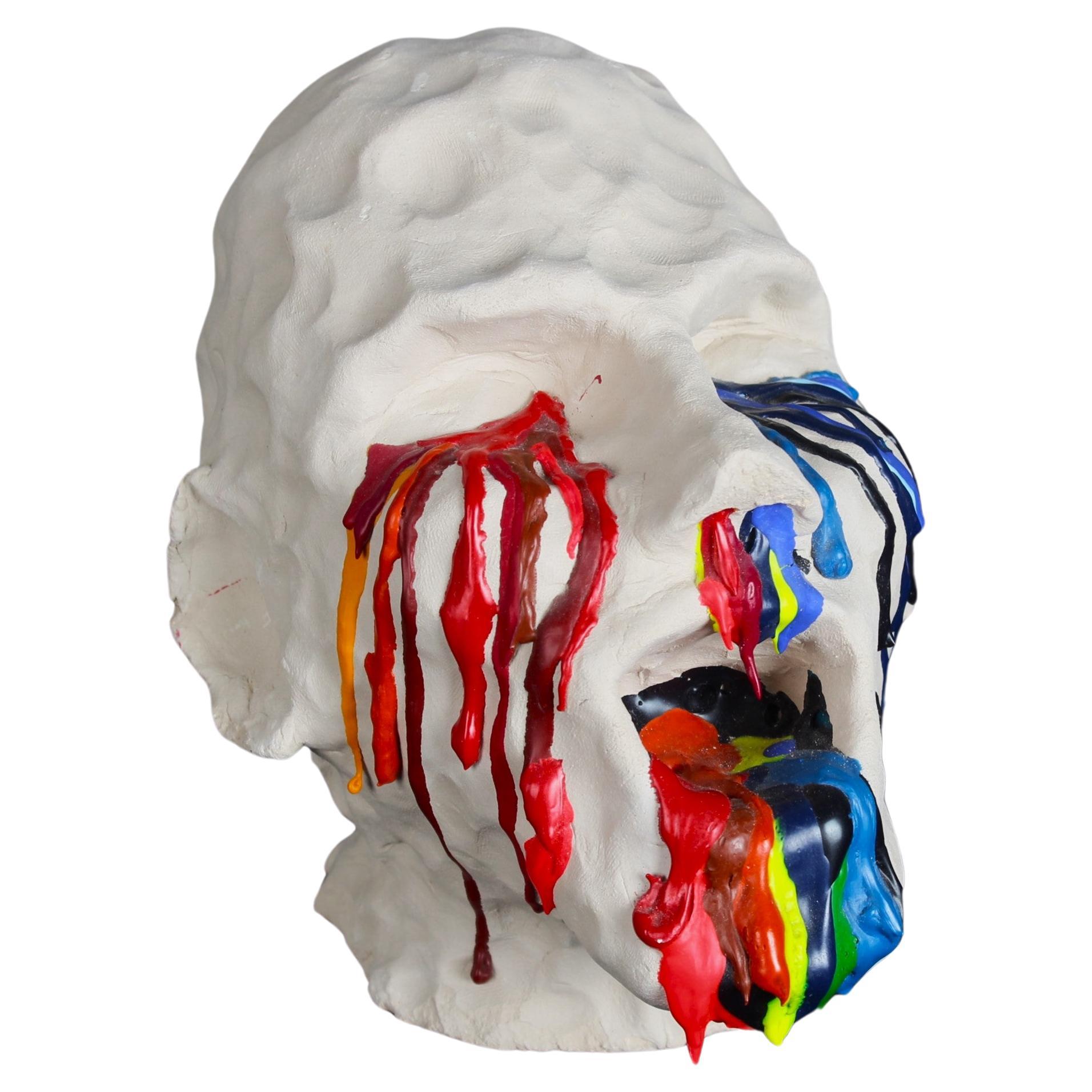 Skulptur eines Kopfes, handgefertigt, Ton mit Acryl, Unbekannter Künstler im Angebot