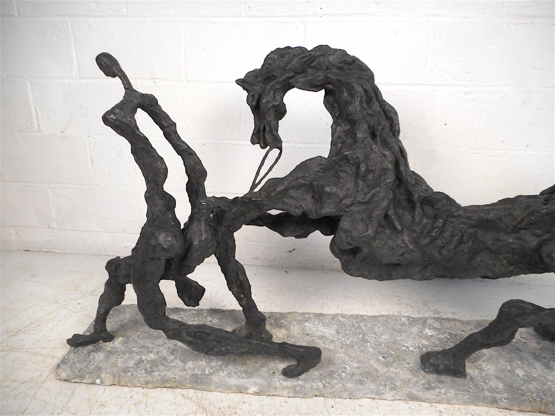 Clay Abstract Sculpture of Horse on a Lead by Julio Aguilera
