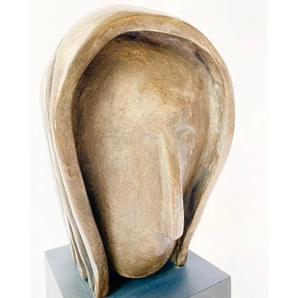 Abstract Sculpture of Woman’s Head Signed J. Dersh In Good Condition For Sale In west palm beach, FL