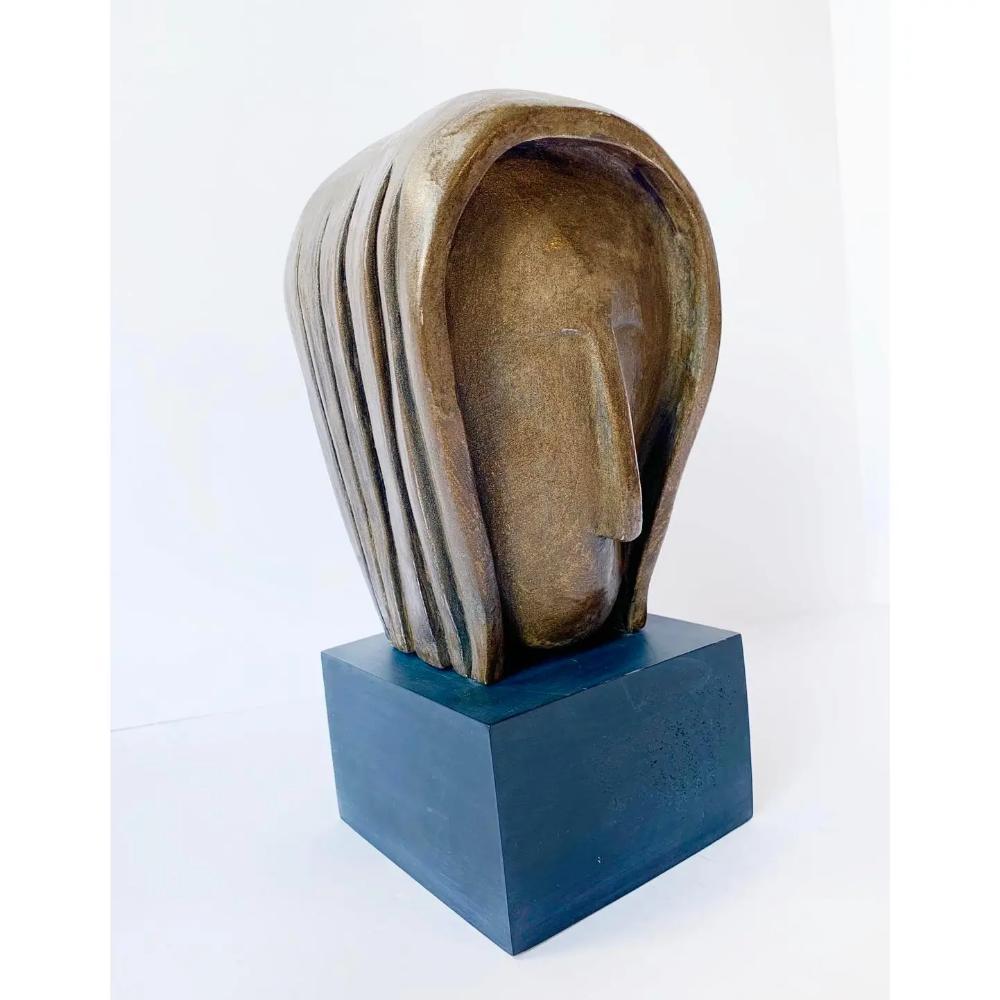 Abstract Sculpture of Woman’s Head Signed J. Dersh