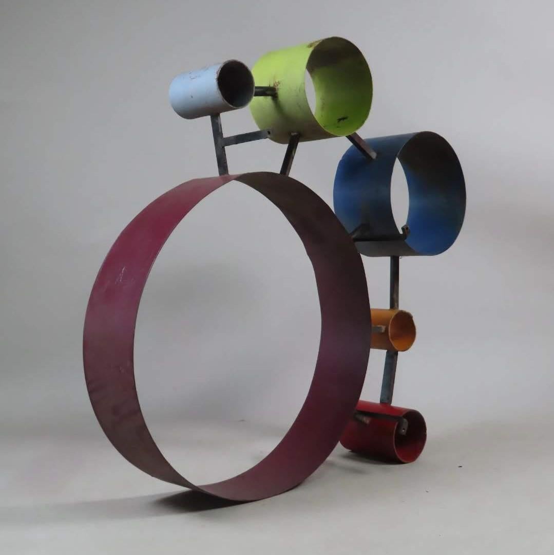 French Abstract Sculpture Polychrome Metal Circles, like Ron Arad - 1950/1960 For Sale