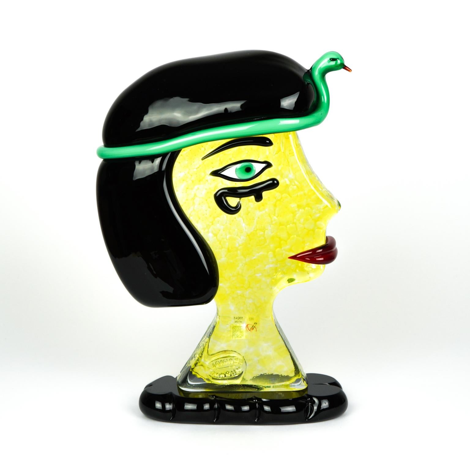 Abstrakte Skulptur, Hommage an Pablo Picasso-Kopf aus Cleopatra-Muranoglas Badioli im Angebot 7