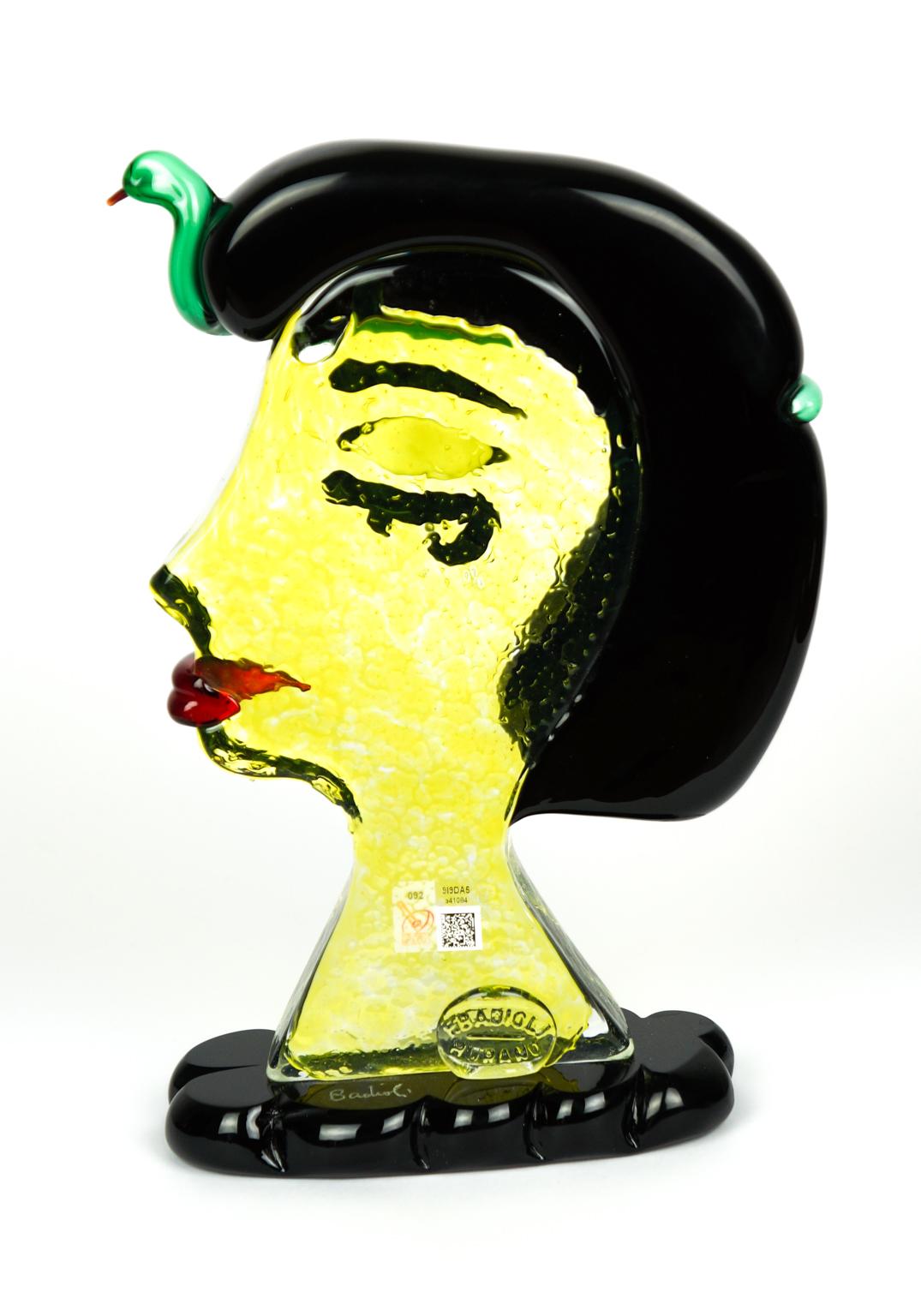Italiano Abstract Sculpture Tribute to Pablo Picasso Head Cleopatra Murano Glass Badioli in vendita