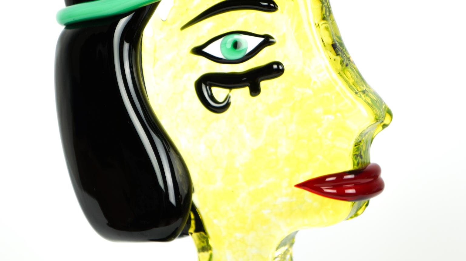 Abstrakte Skulptur, Hommage an Pablo Picasso-Kopf aus Cleopatra-Muranoglas Badioli im Angebot 2