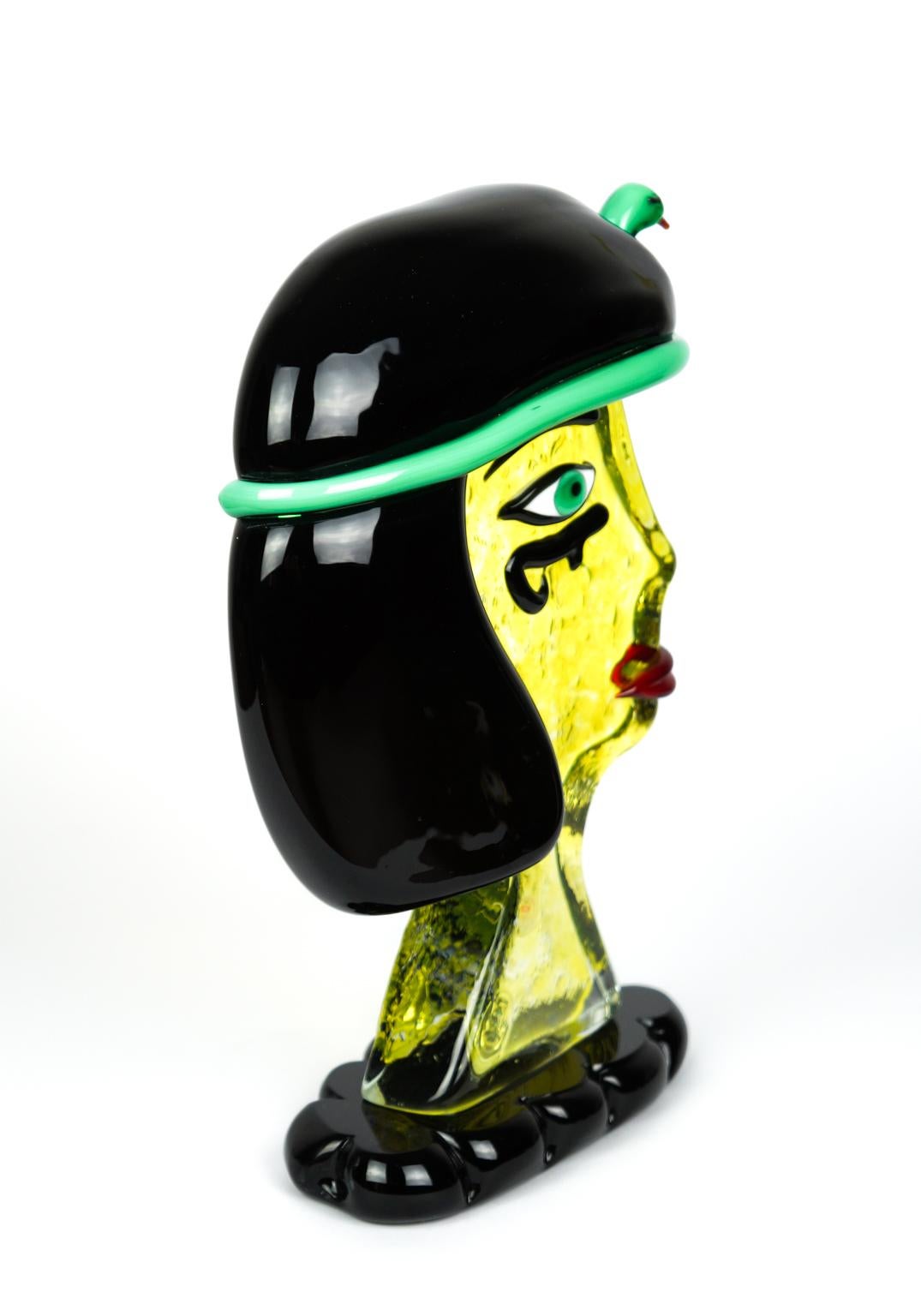 Abstract Sculpture Tribute to Pablo Picasso Head Cleopatra Murano Glass Badioli in vendita 2