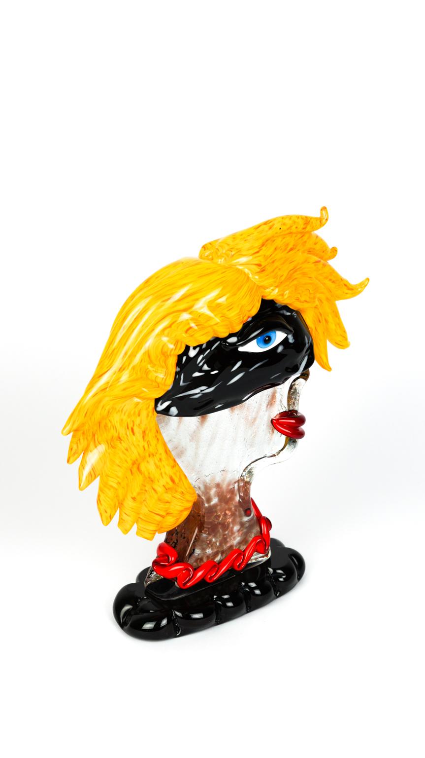 Abstrakte Skulptur Hommage an Picasso Kopf Karneval Murano Glas von Badioli im Angebot 5