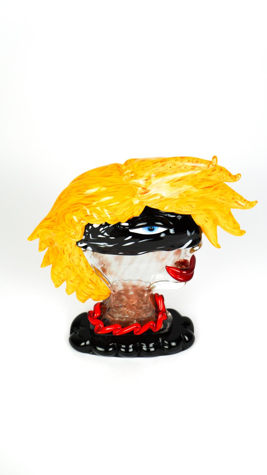 Abstrakte Skulptur Hommage an Picasso Kopf Karneval Murano Glas von Badioli (Moderne) im Angebot