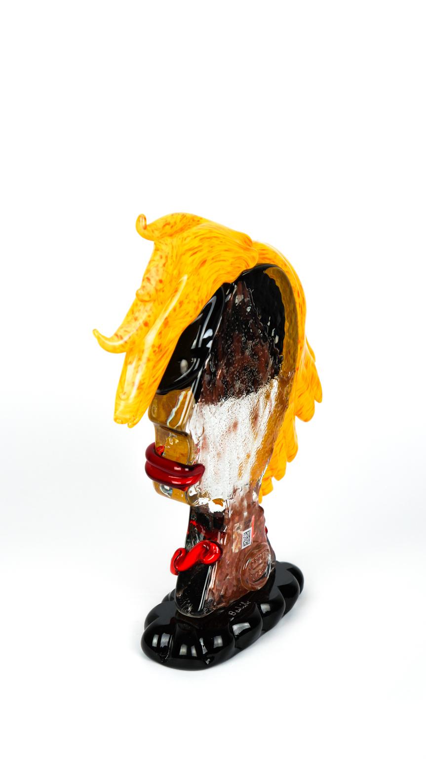 Hand-Crafted Abstract Sculpture Tribute to Picasso Head Carnival Murano Glass by Badioli For Sale