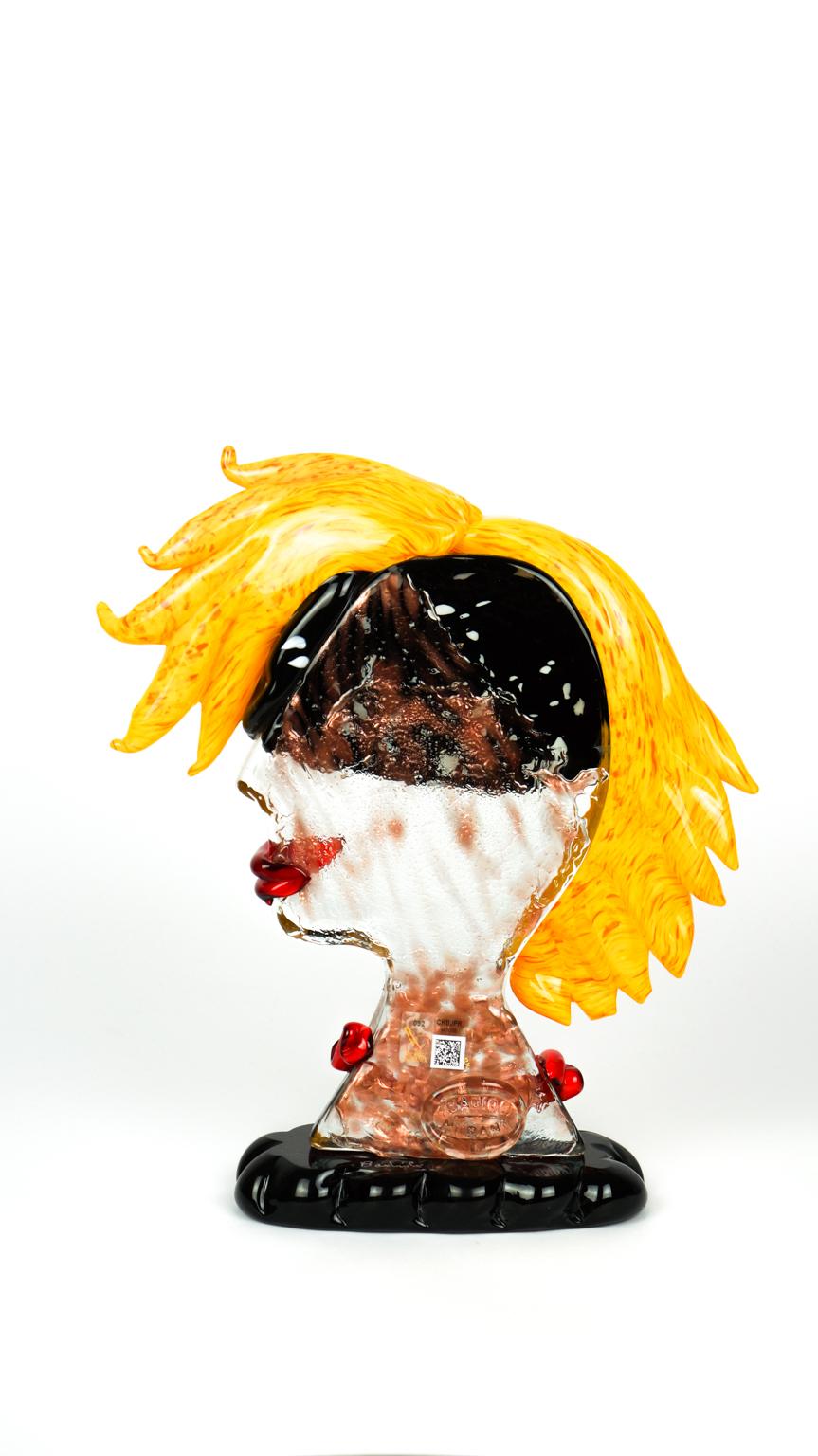 Contemporary Abstract Sculpture Tribute to Picasso Head Carnival Murano Glass by Badioli For Sale