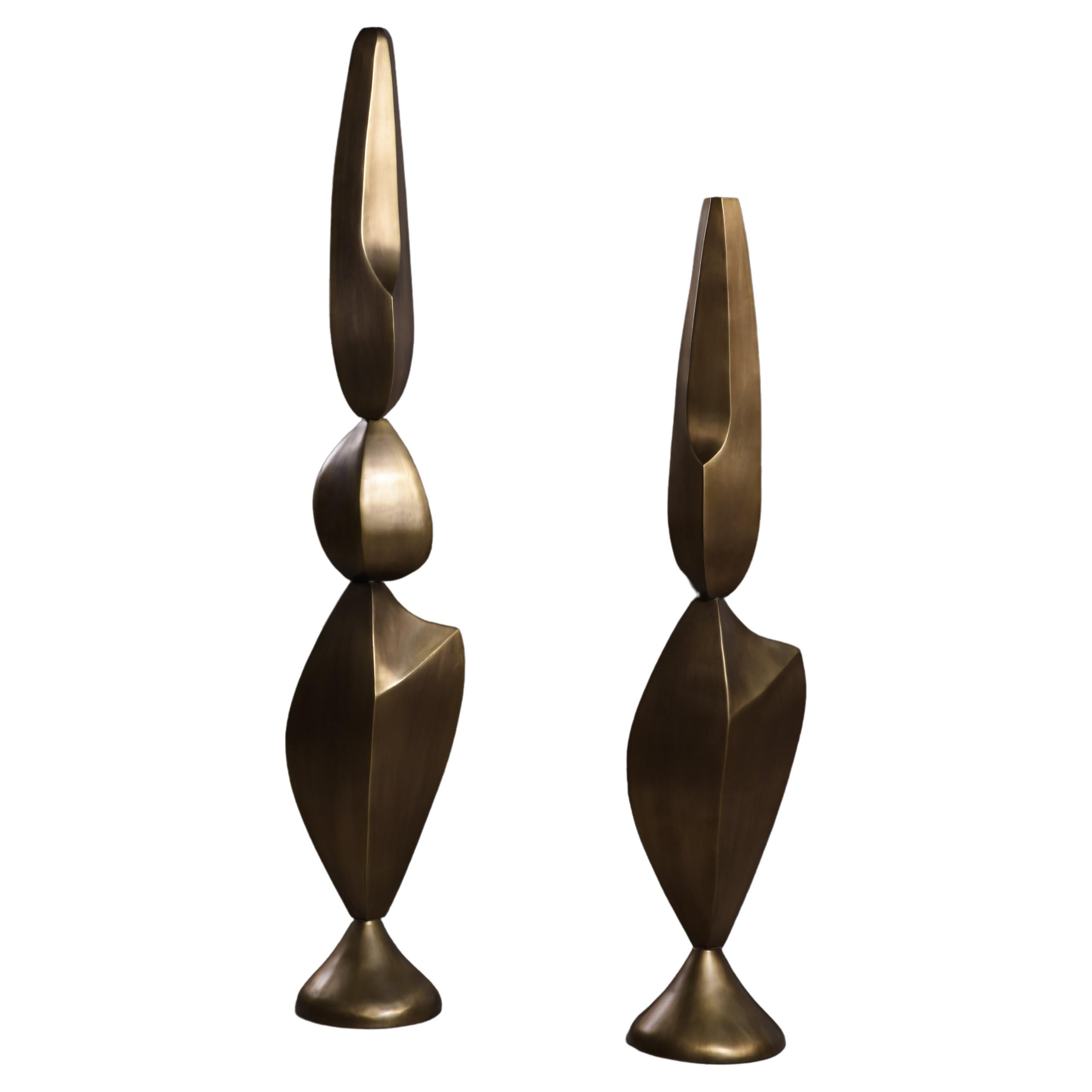 Abstract Sculptures in Bronze-Patina Brass by Patrick Coard Paris For Sale