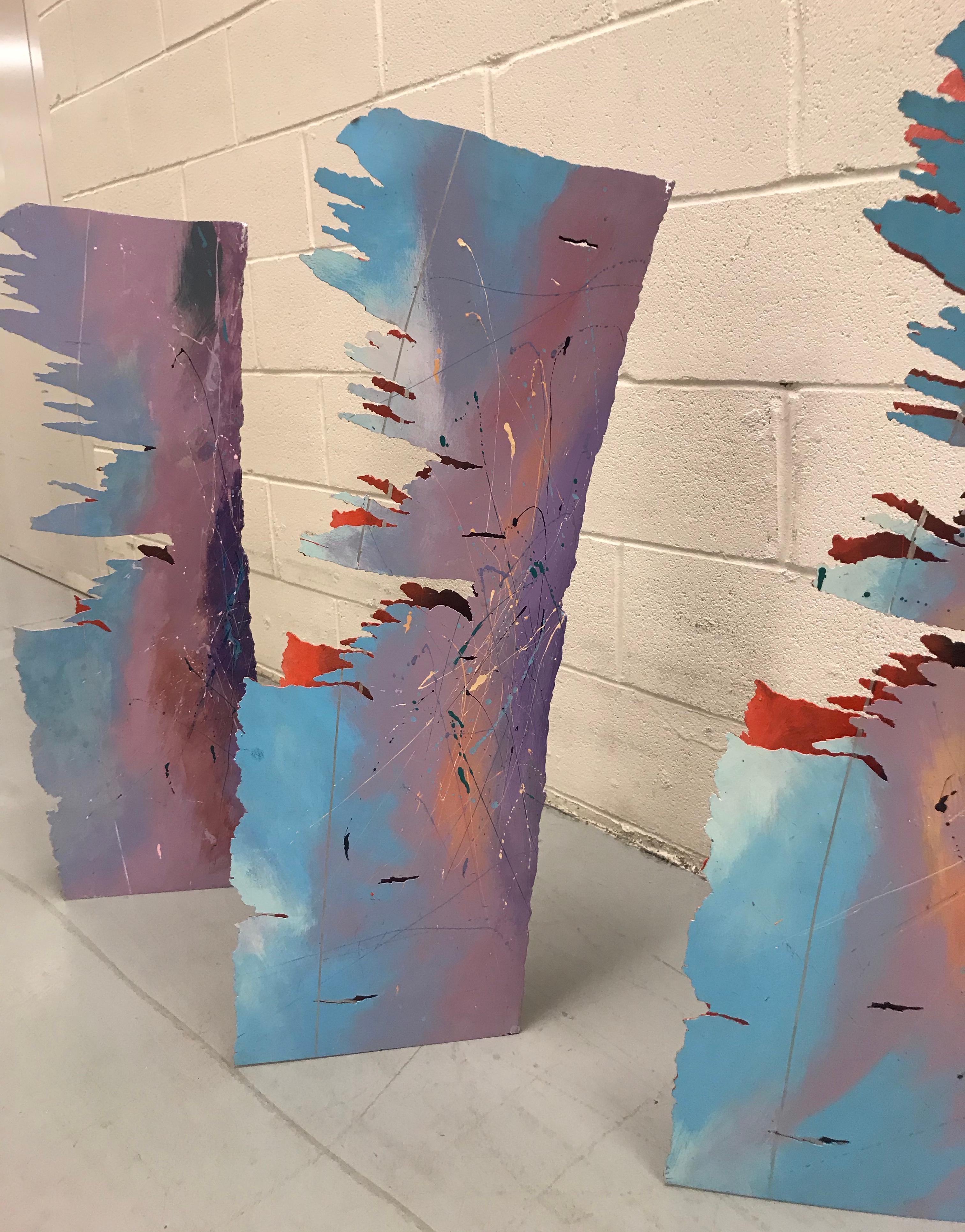 Abstract Set of Three Painted Metal Sculptures, 1980s For Sale 6