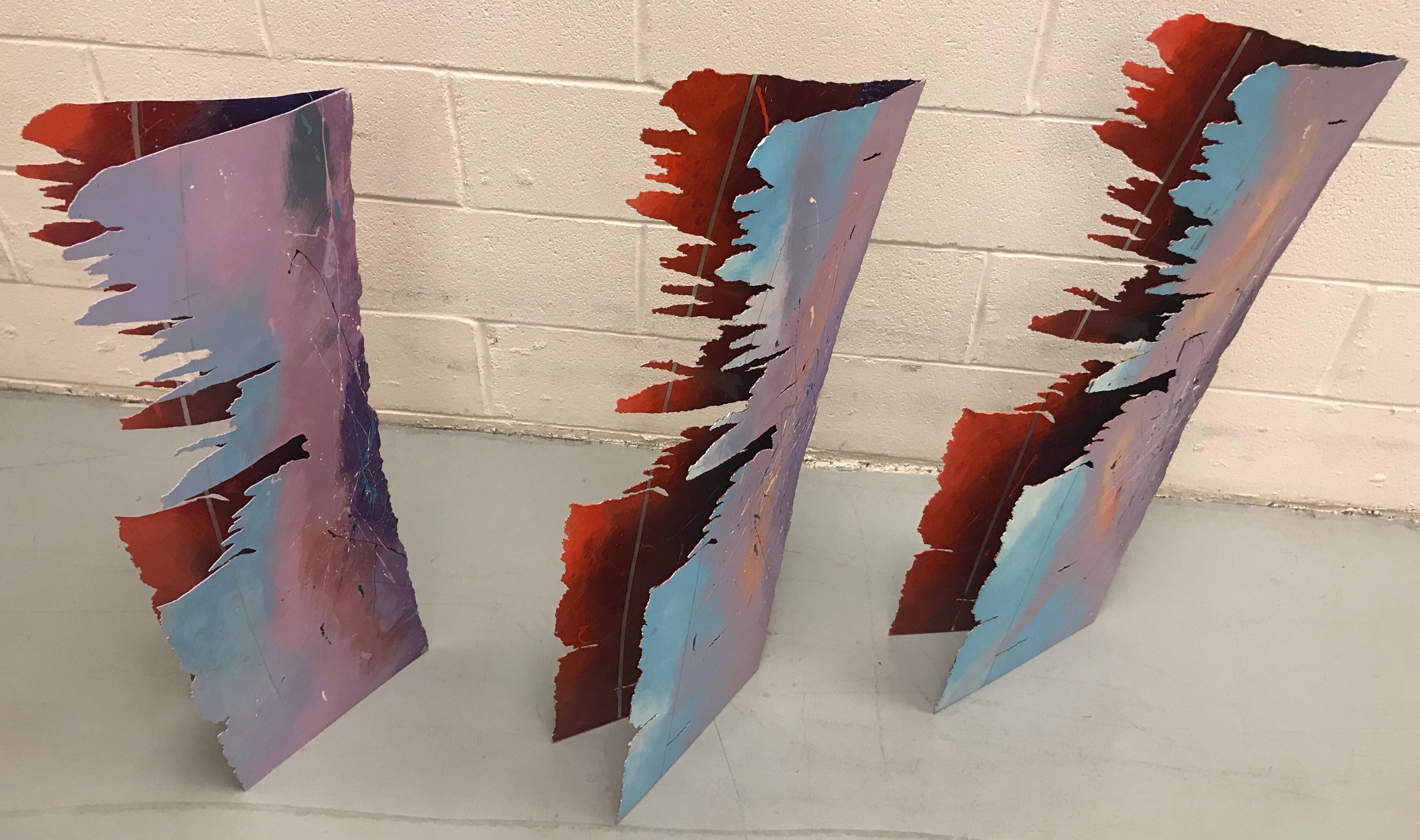 Abstract Set of Three Painted Metal Sculptures, 1980s For Sale 8