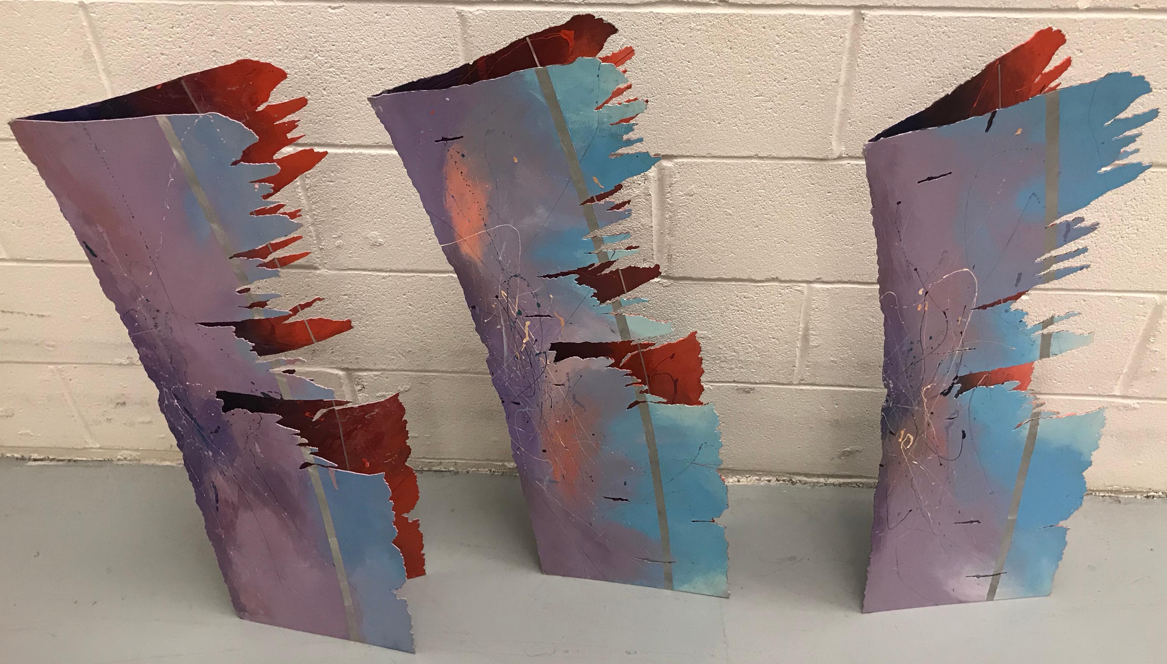 Abstract Set of Three Painted Metal Sculptures, 1980s For Sale 9