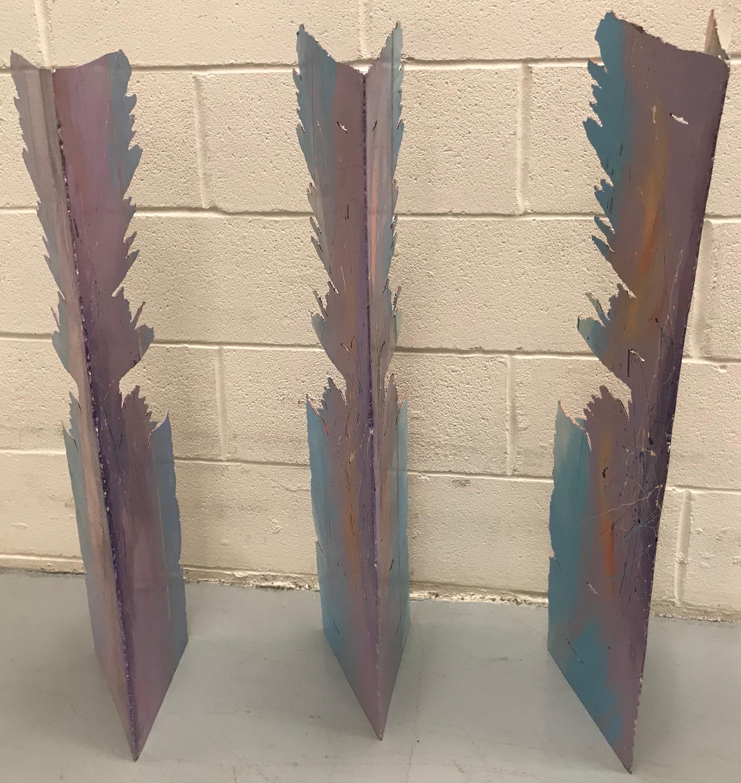 Abstract Set of Three Painted Metal Sculptures, 1980s For Sale 12