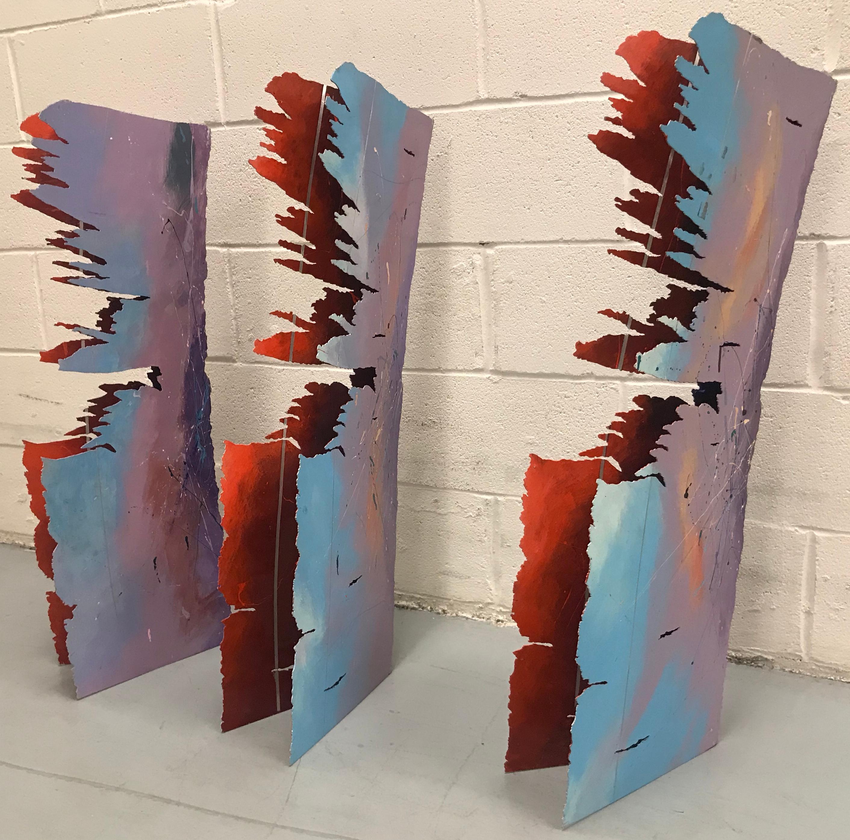 Set of three painted metal abstract sculptures, USA, 1980s.
