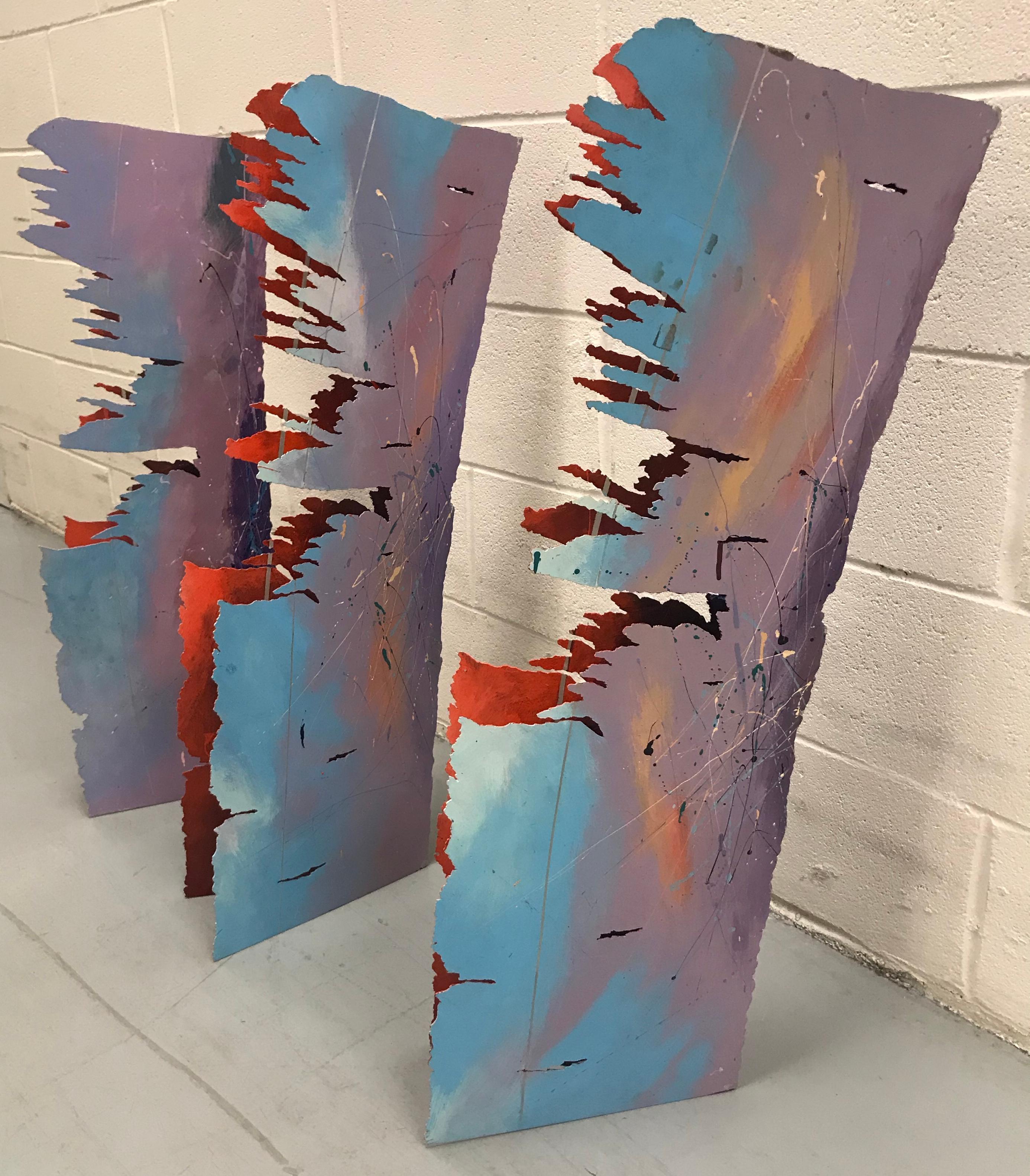 American Abstract Set of Three Painted Metal Sculptures, 1980s For Sale