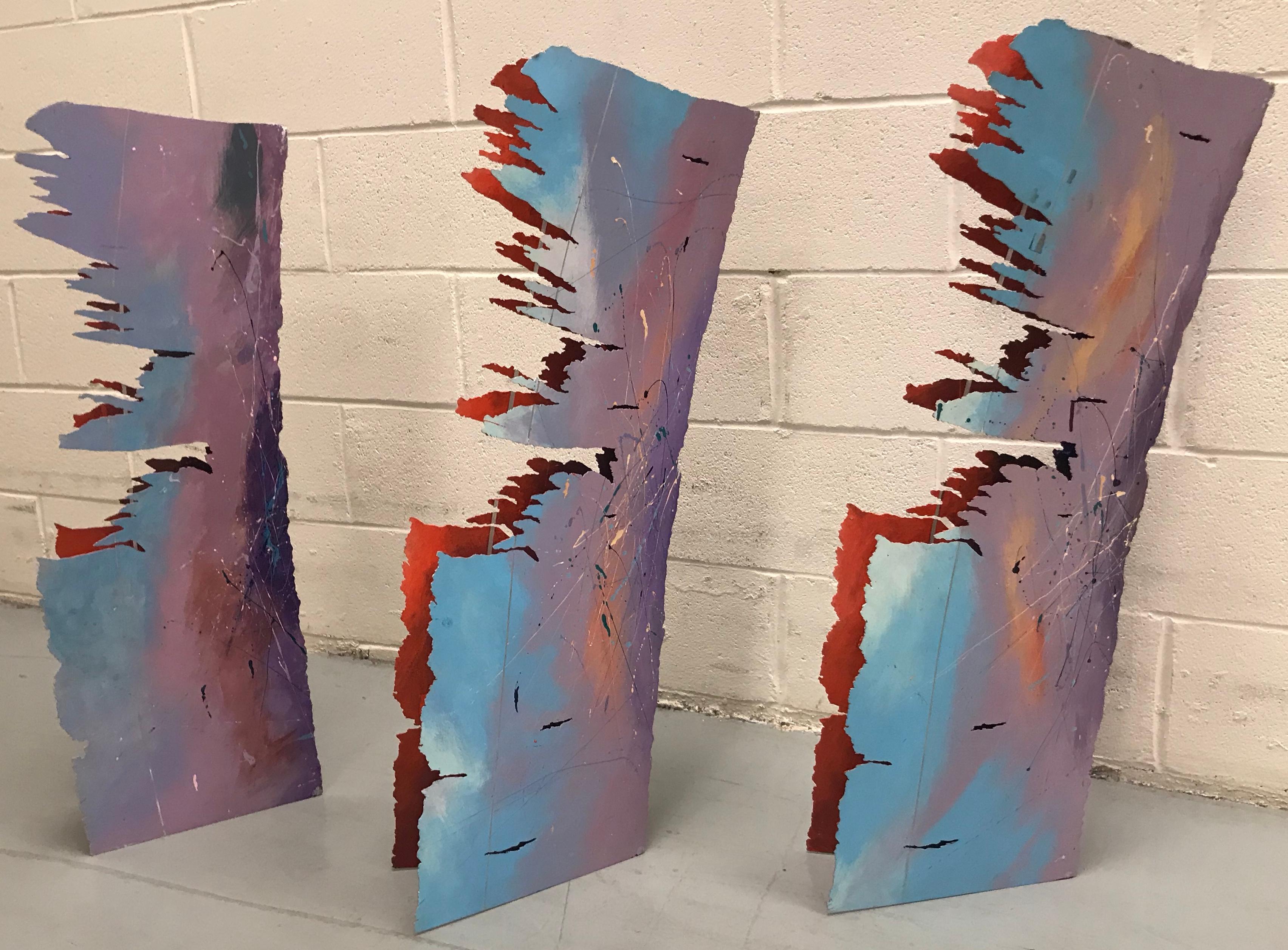 Abstract Set of Three Painted Metal Sculptures, 1980s In Good Condition For Sale In Lake Success, NY