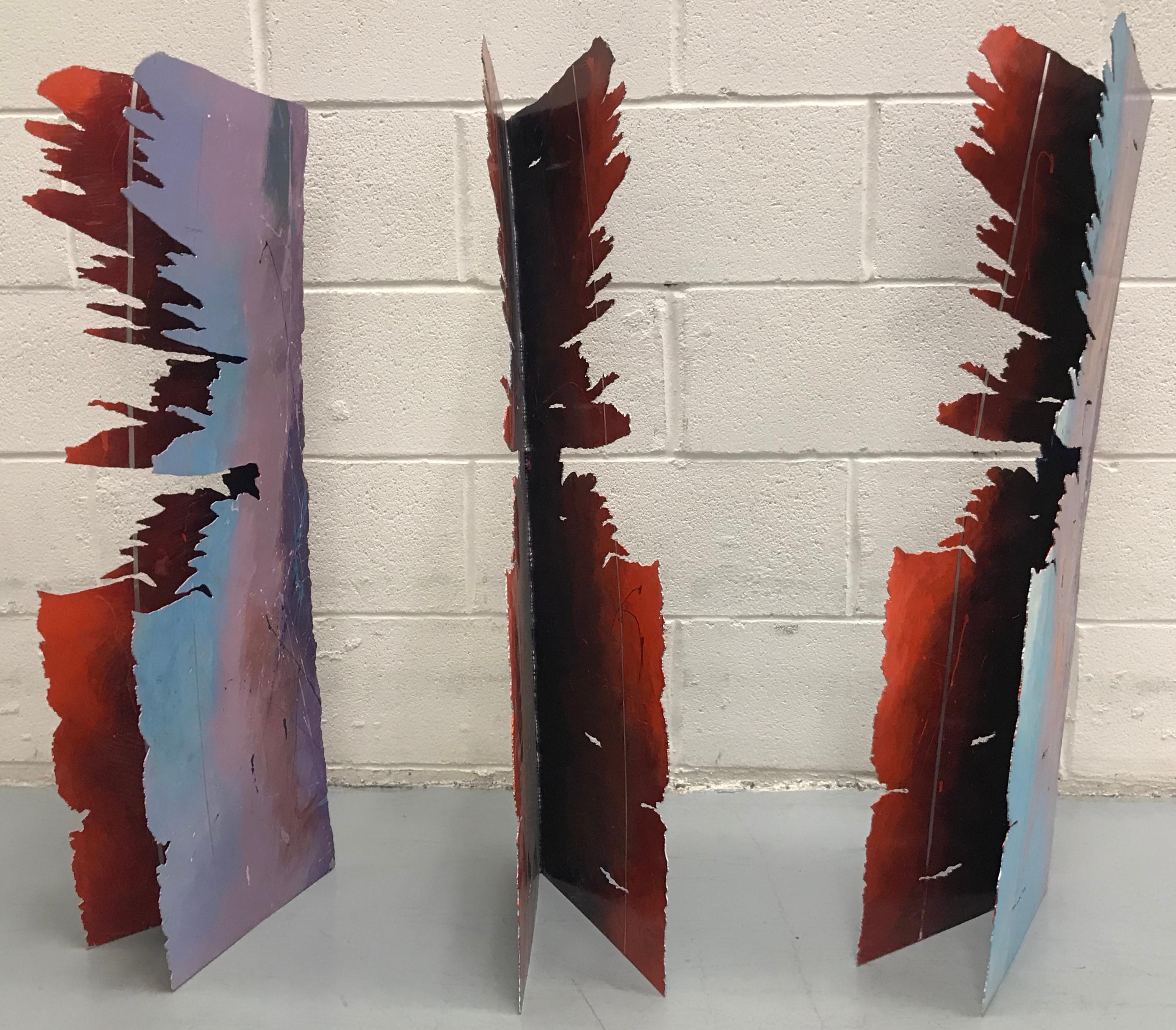 Late 20th Century Abstract Set of Three Painted Metal Sculptures, 1980s For Sale