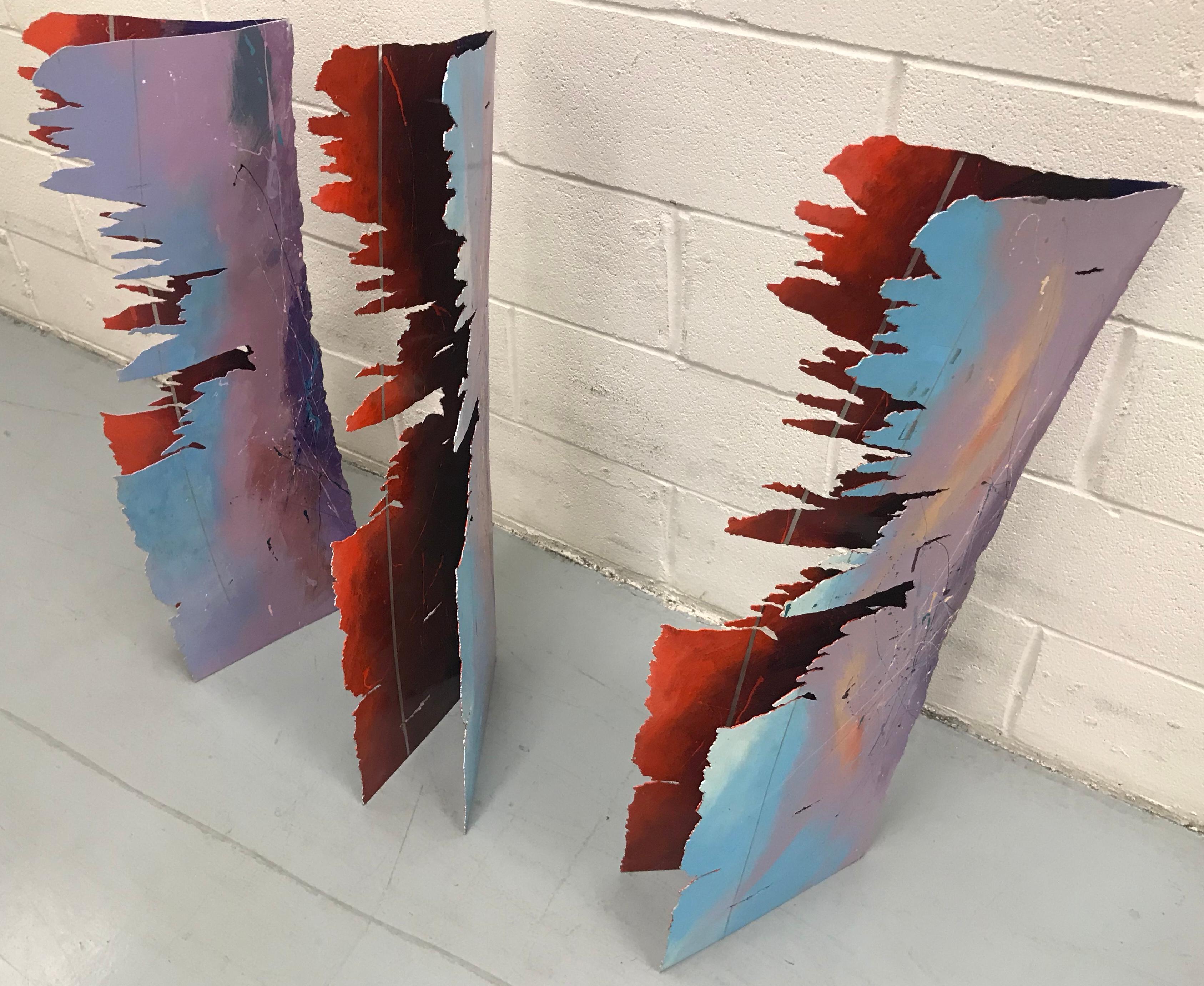 Abstract Set of Three Painted Metal Sculptures, 1980s For Sale 1