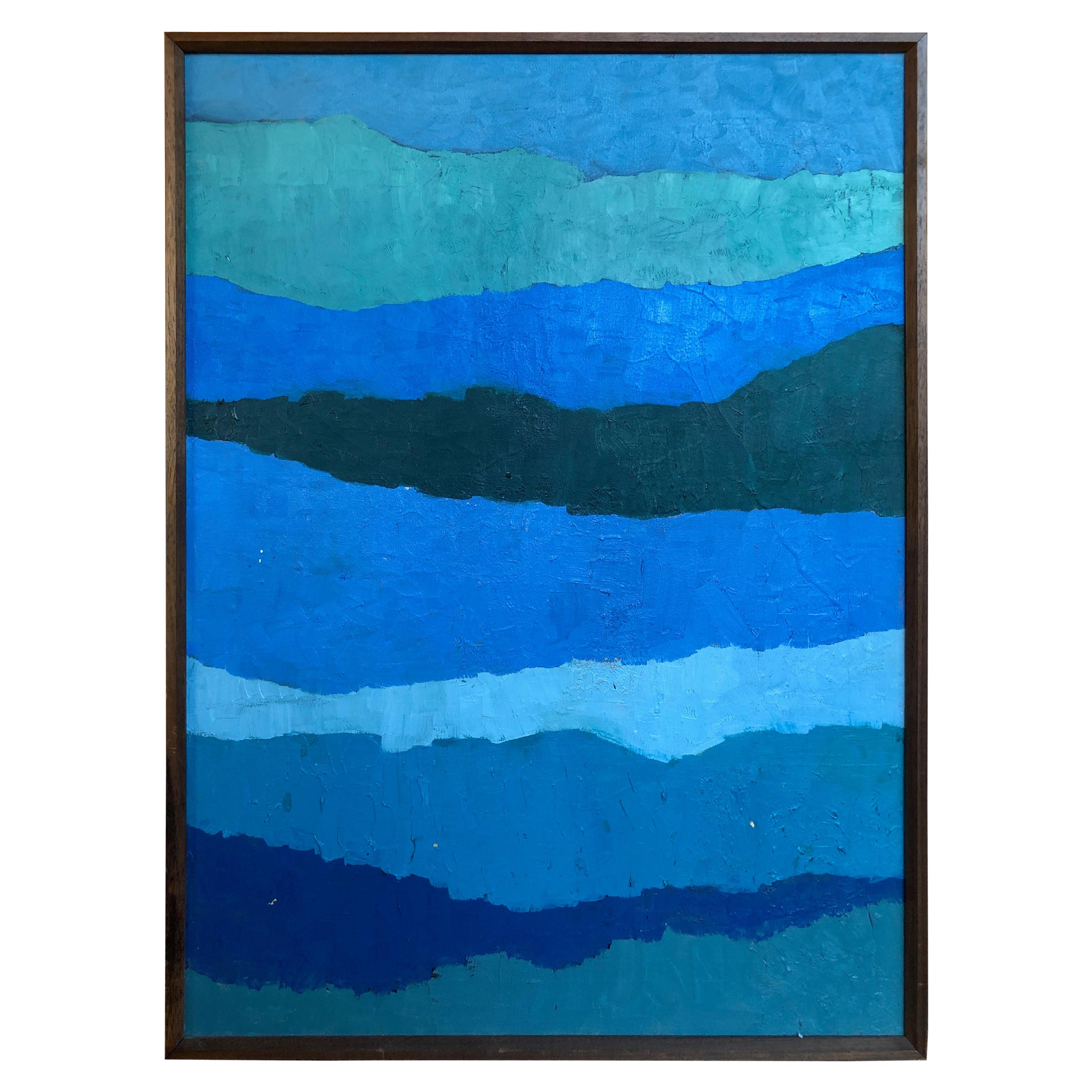 Abstract "Shades of Blue" Oil Painting For Sale