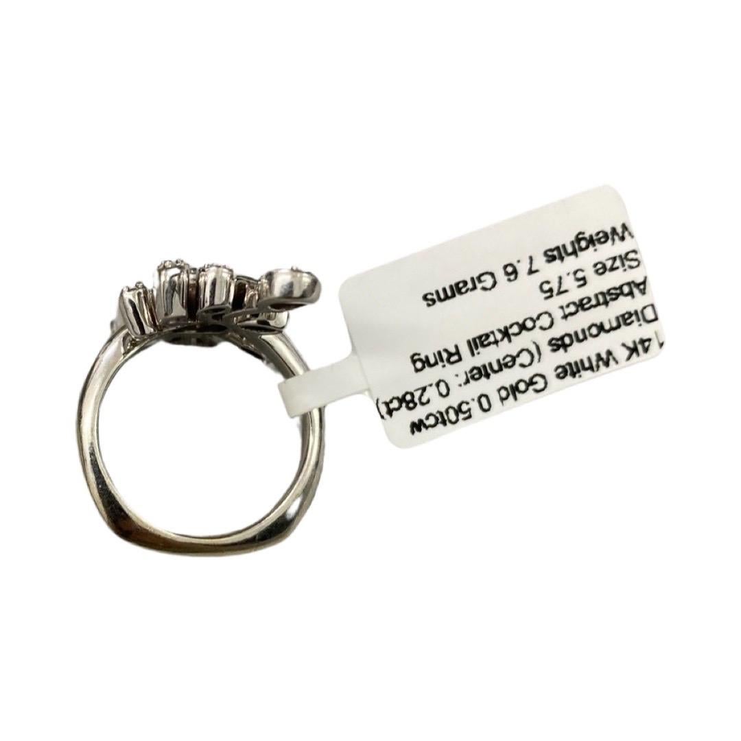 Abstract Shank Design 0.50 Carat Diamonds Cocktail Ring 14k White Gold For Sale 2