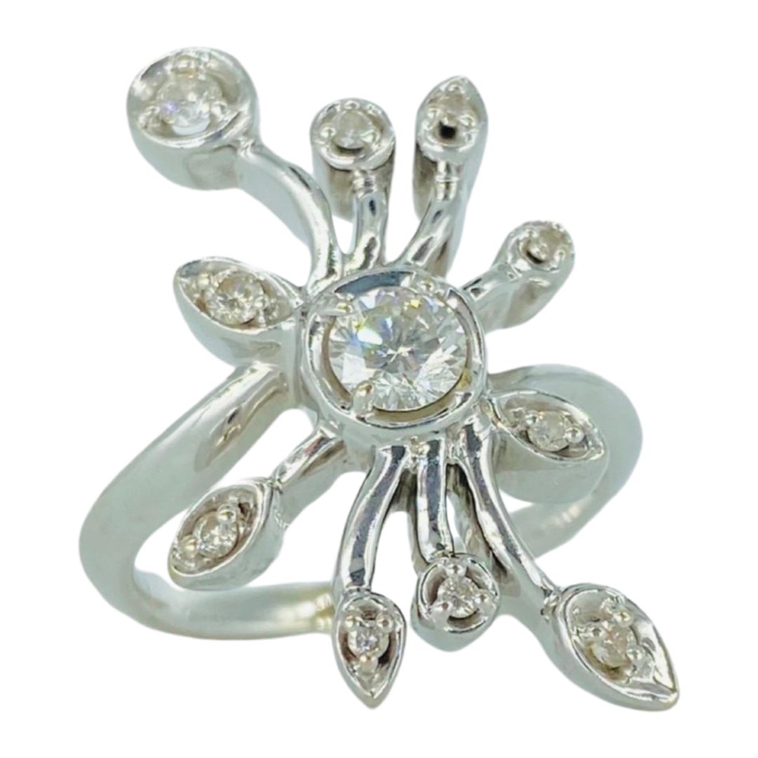 Abstrakter Shank Design 0,50 Karat Diamanten Cocktail-Ring 14k Weißgold