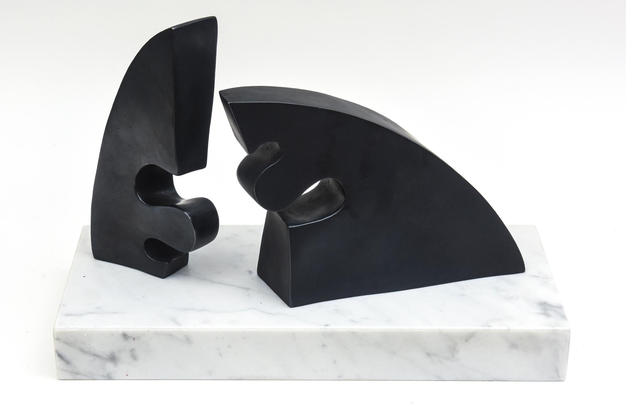  Signed Abstract Arp Style Bronze Sculpture on White Carrara Marble Base Vintage For Sale 4