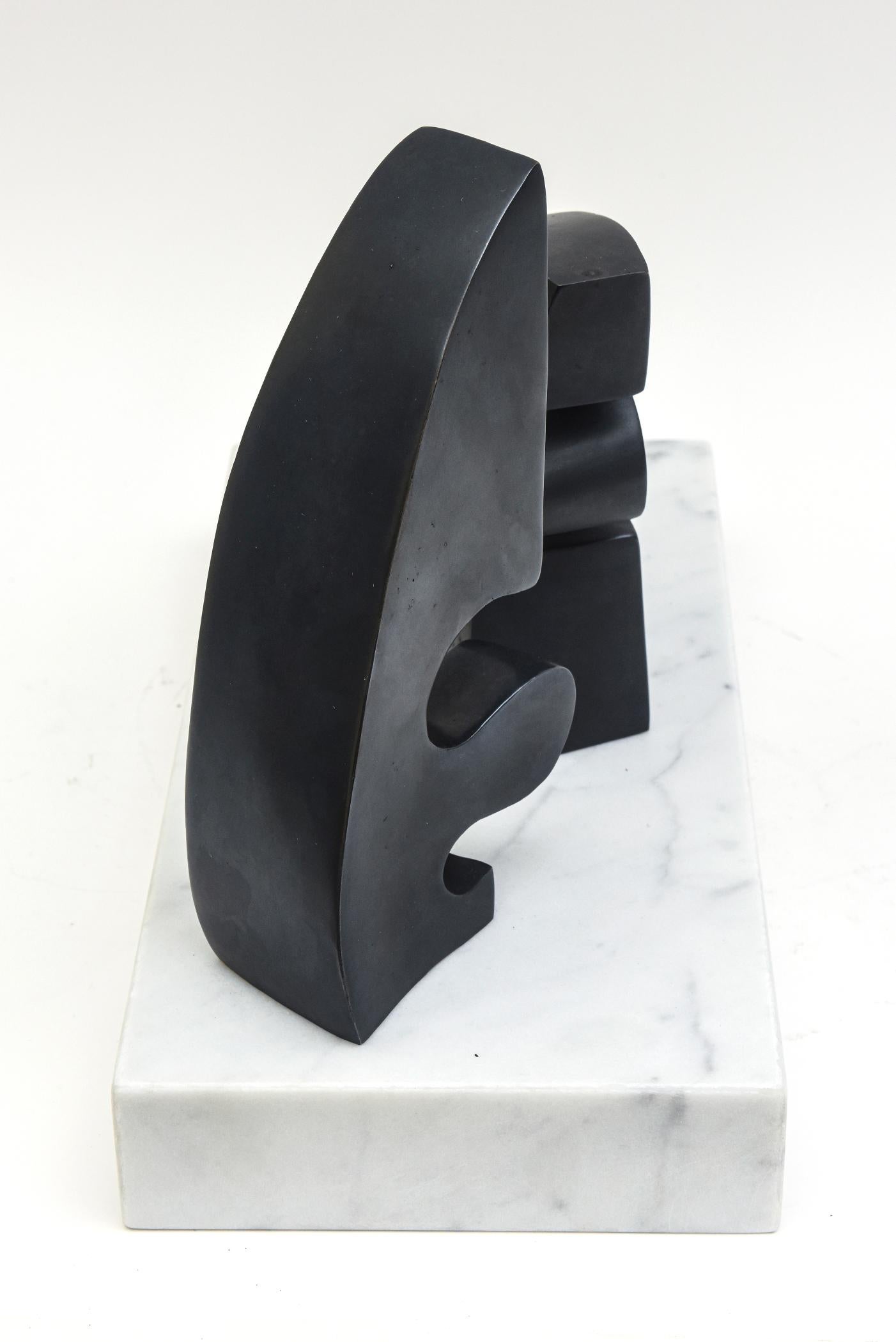  Signed Abstract Arp Style Bronze Sculpture on White Carrara Marble Base Vintage For Sale 5